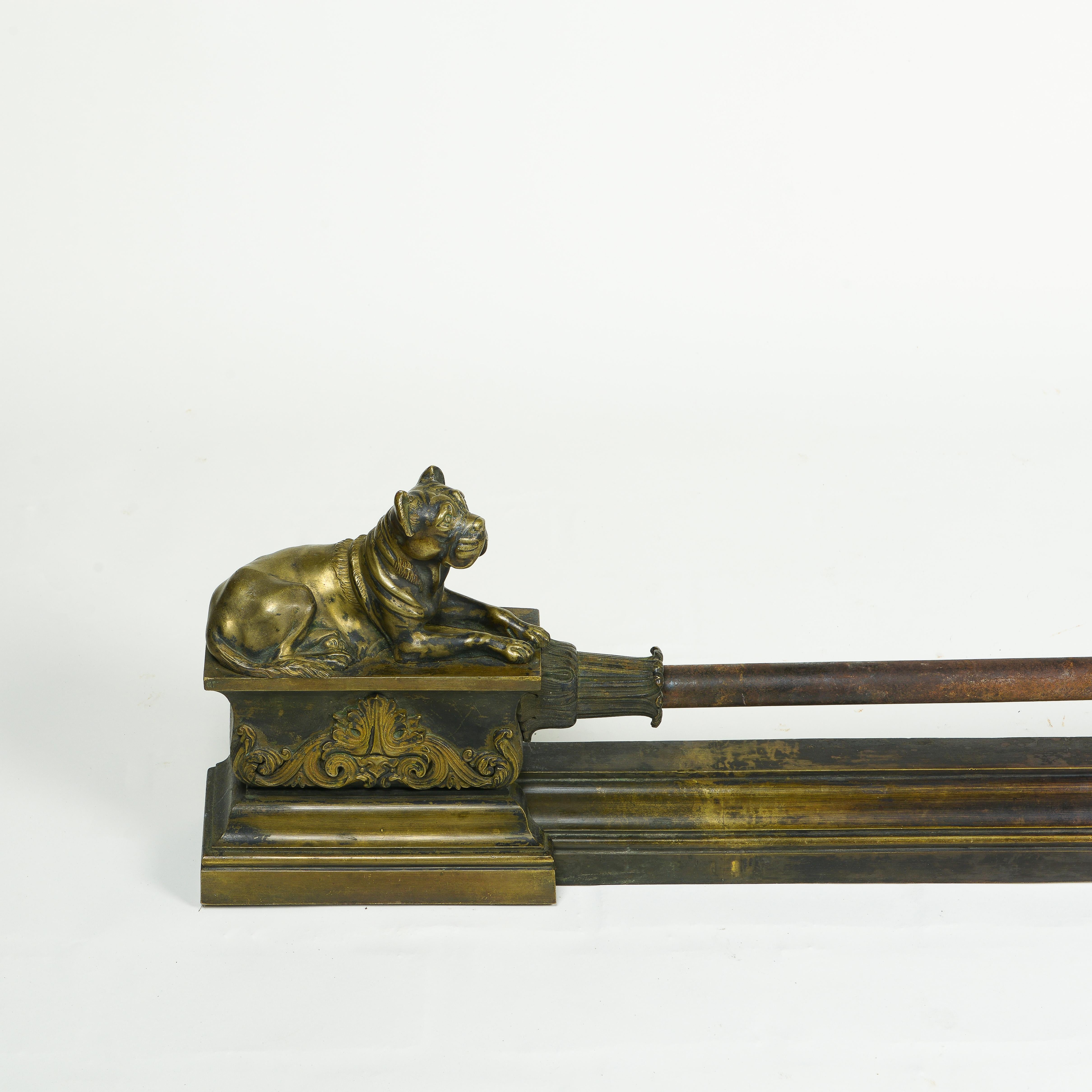 Mid-19th Century An English Brass Fender with a Bull Dog and Boxer For Sale
