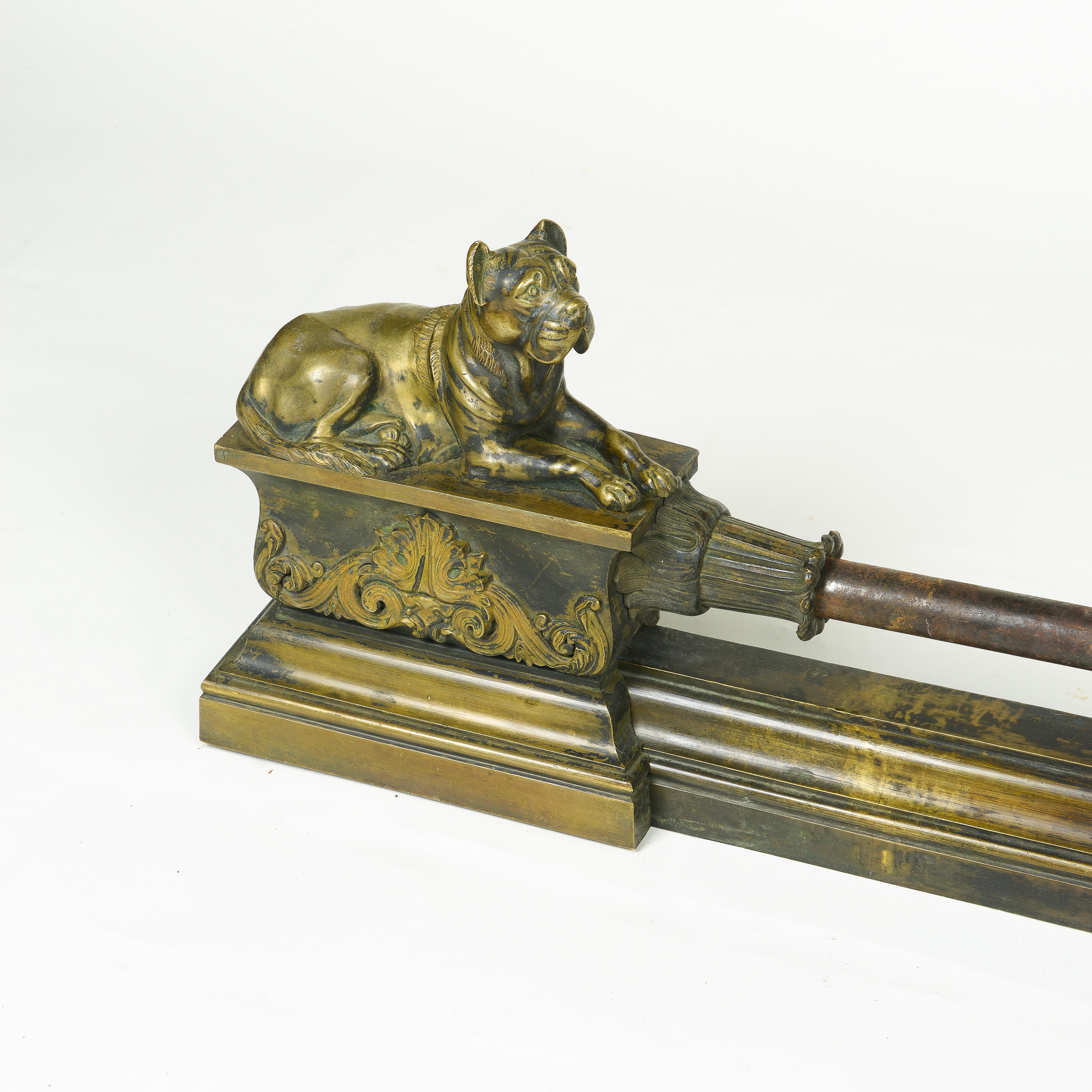 An English Brass Fender with a Bull Dog and Boxer For Sale 2