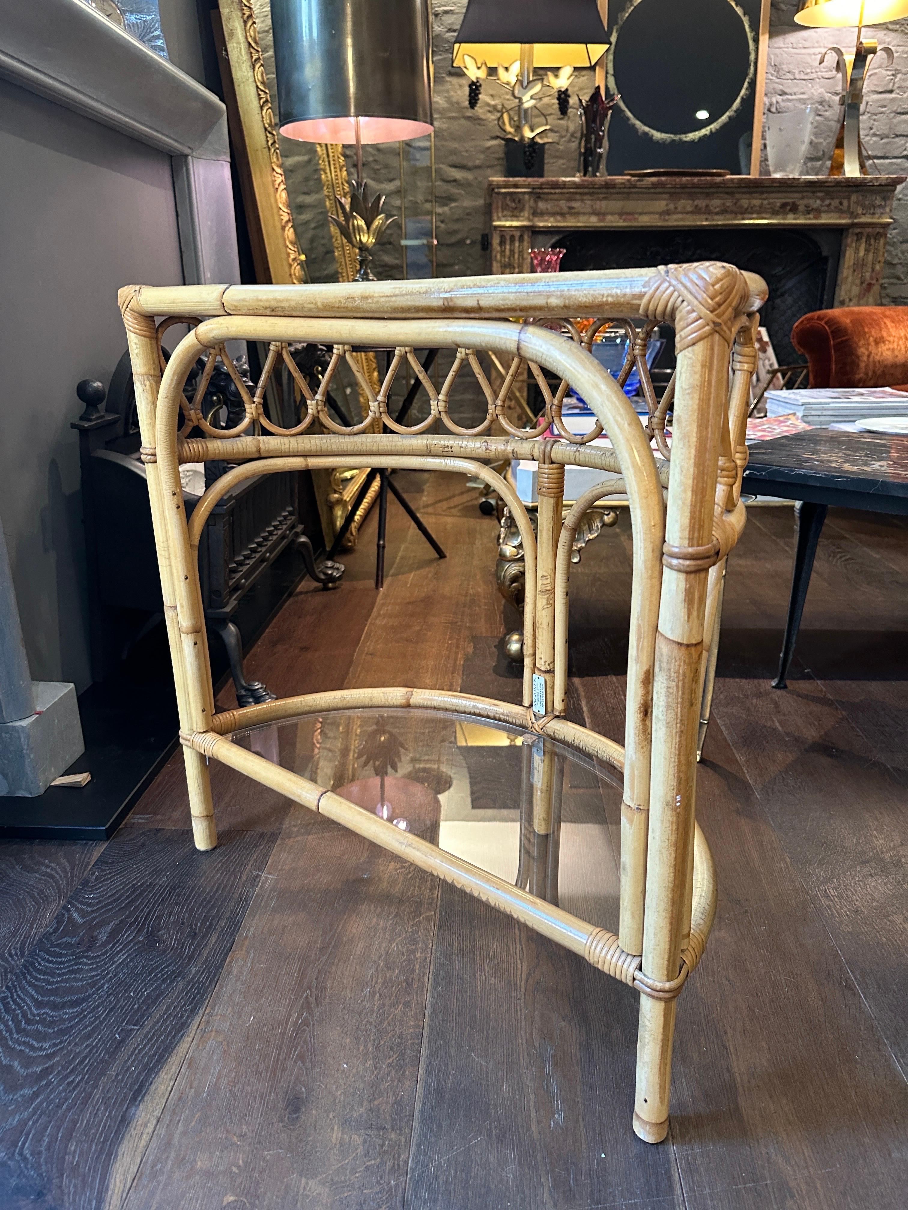 An English Cane Bamboo And Rattan Demi Lune Console Table In Good Condition In London, GB