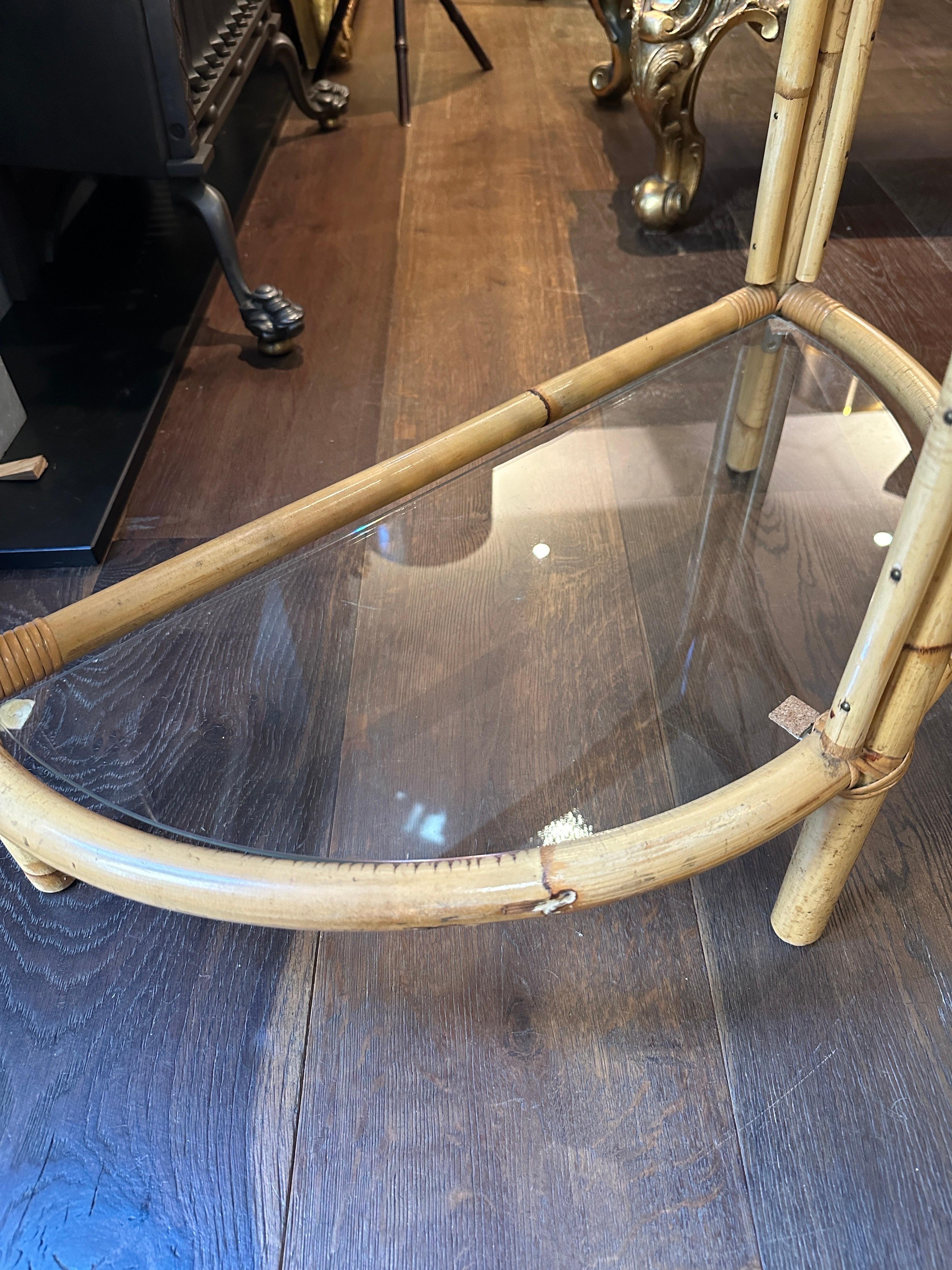 Late 20th Century An English Cane Bamboo And Rattan Demi Lune Console Table