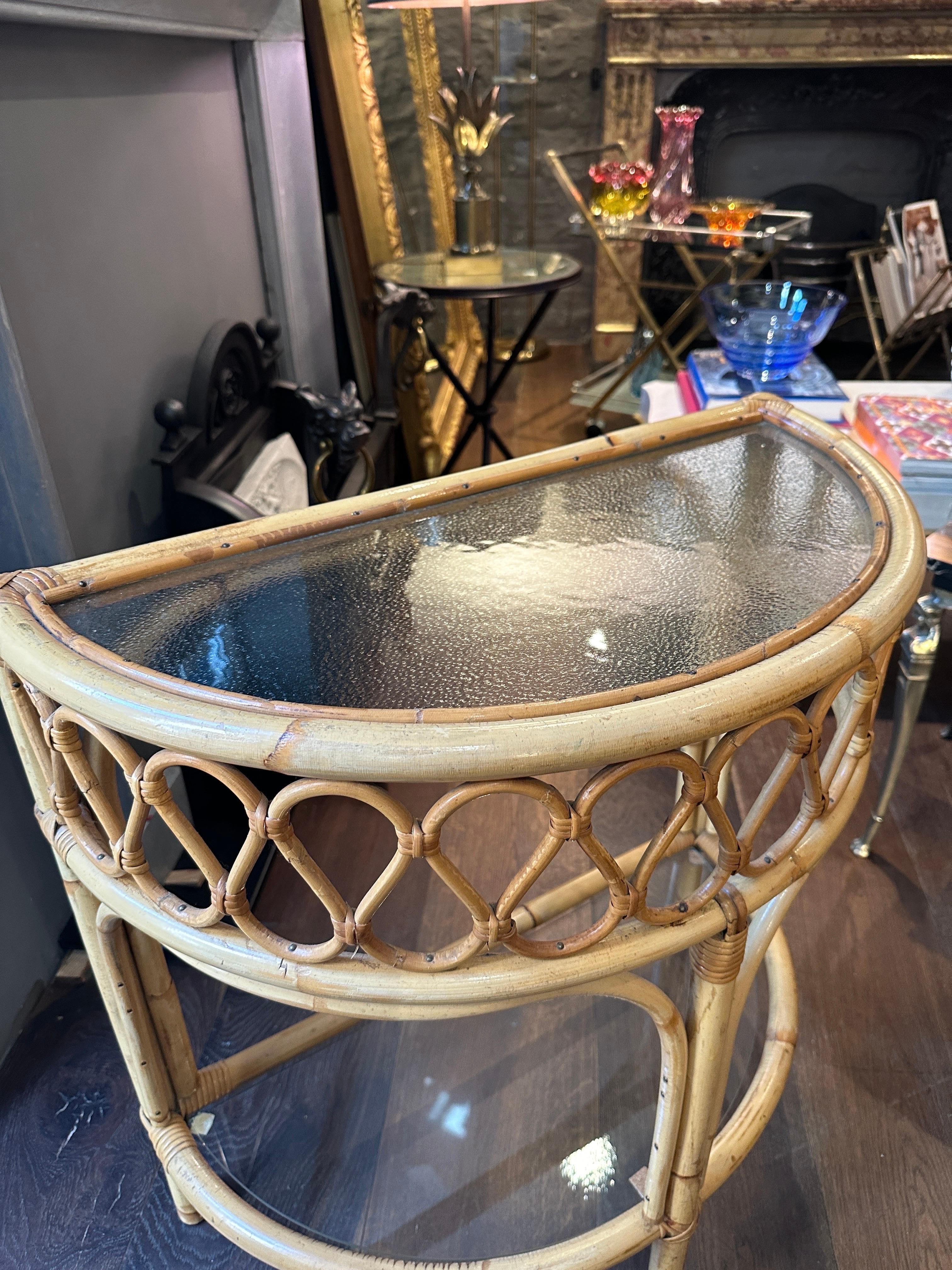 An English Cane Bamboo And Rattan Demi Lune Console Table 1