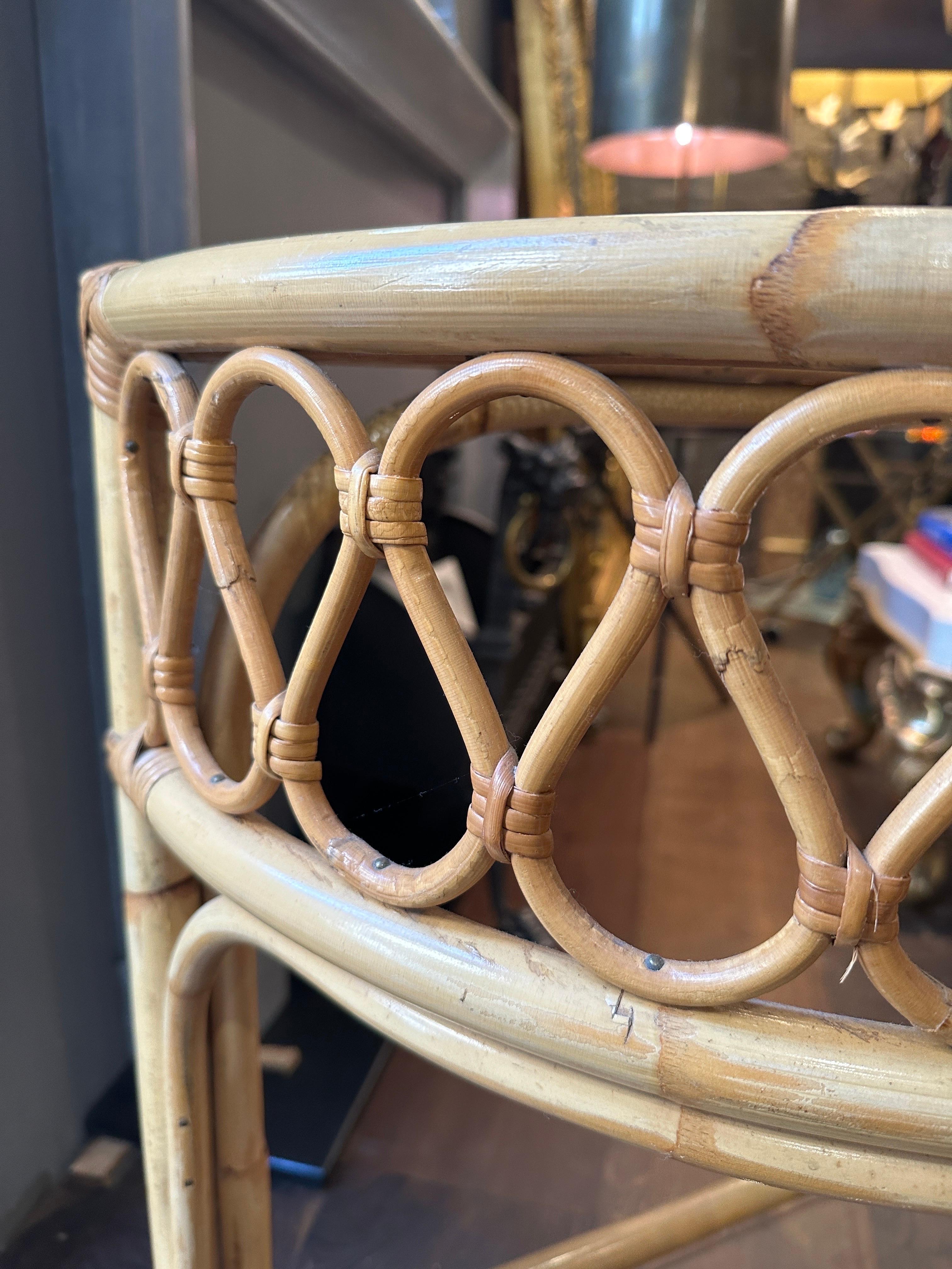 An English Cane Bamboo And Rattan Demi Lune Console Table 3