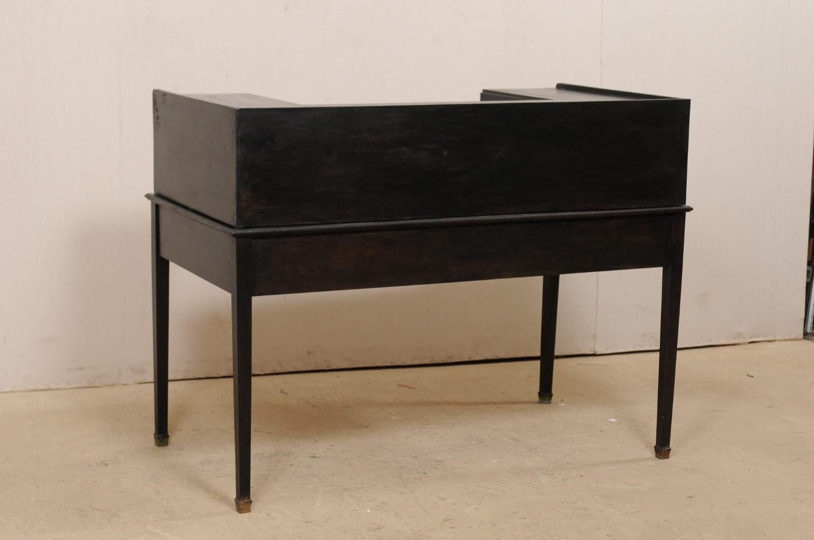English Carlton House Desk in Black Finish with Great Storage Early 20th Century 5