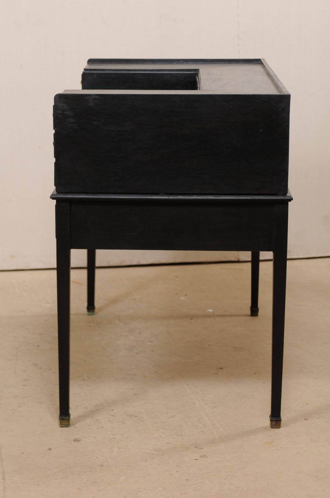 English Carlton House Desk in Black Finish with Great Storage Early 20th Century 6