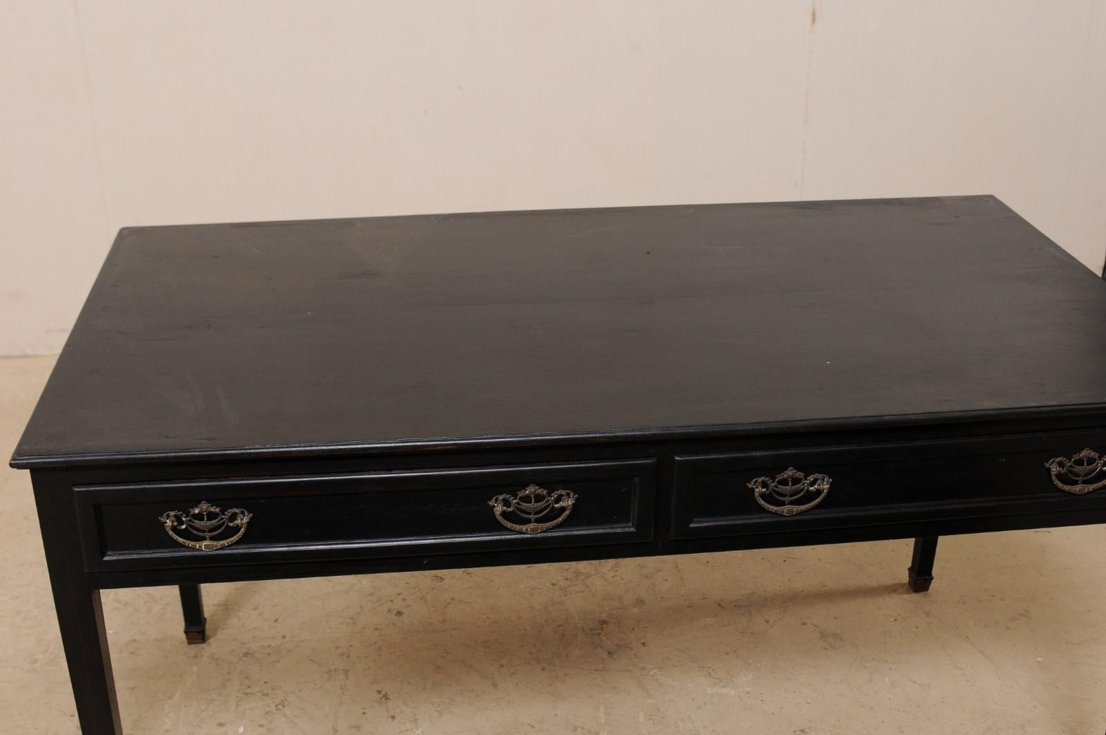 English Carlton House Desk in Black Finish with Great Storage Early 20th Century 7