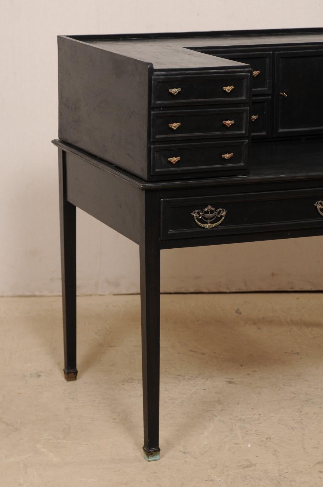 English Carlton House Desk in Black Finish with Great Storage Early 20th Century In Good Condition In Atlanta, GA