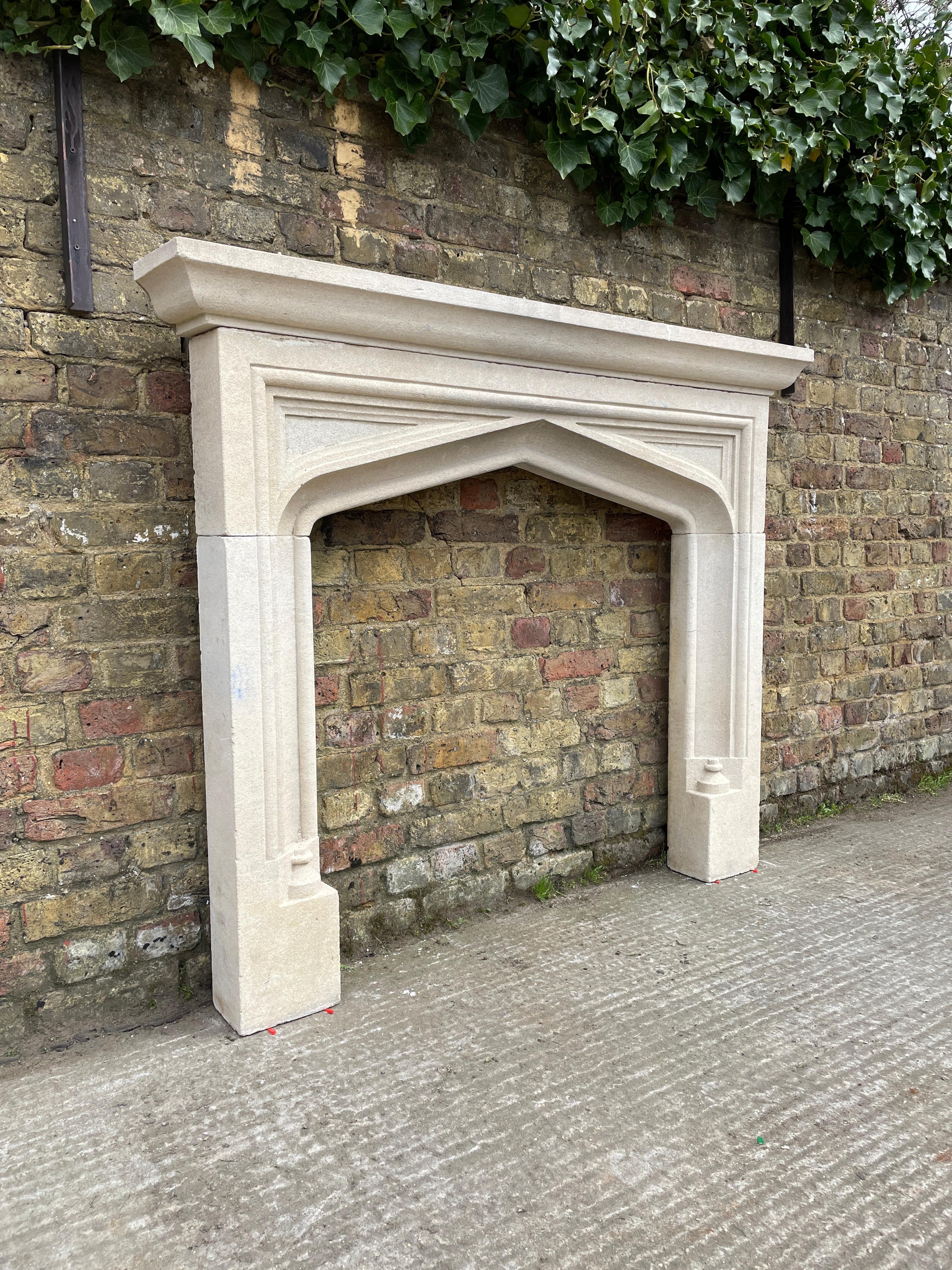 English Carved Bath Stone Fireplace Mantel in The Gothic Manner 2