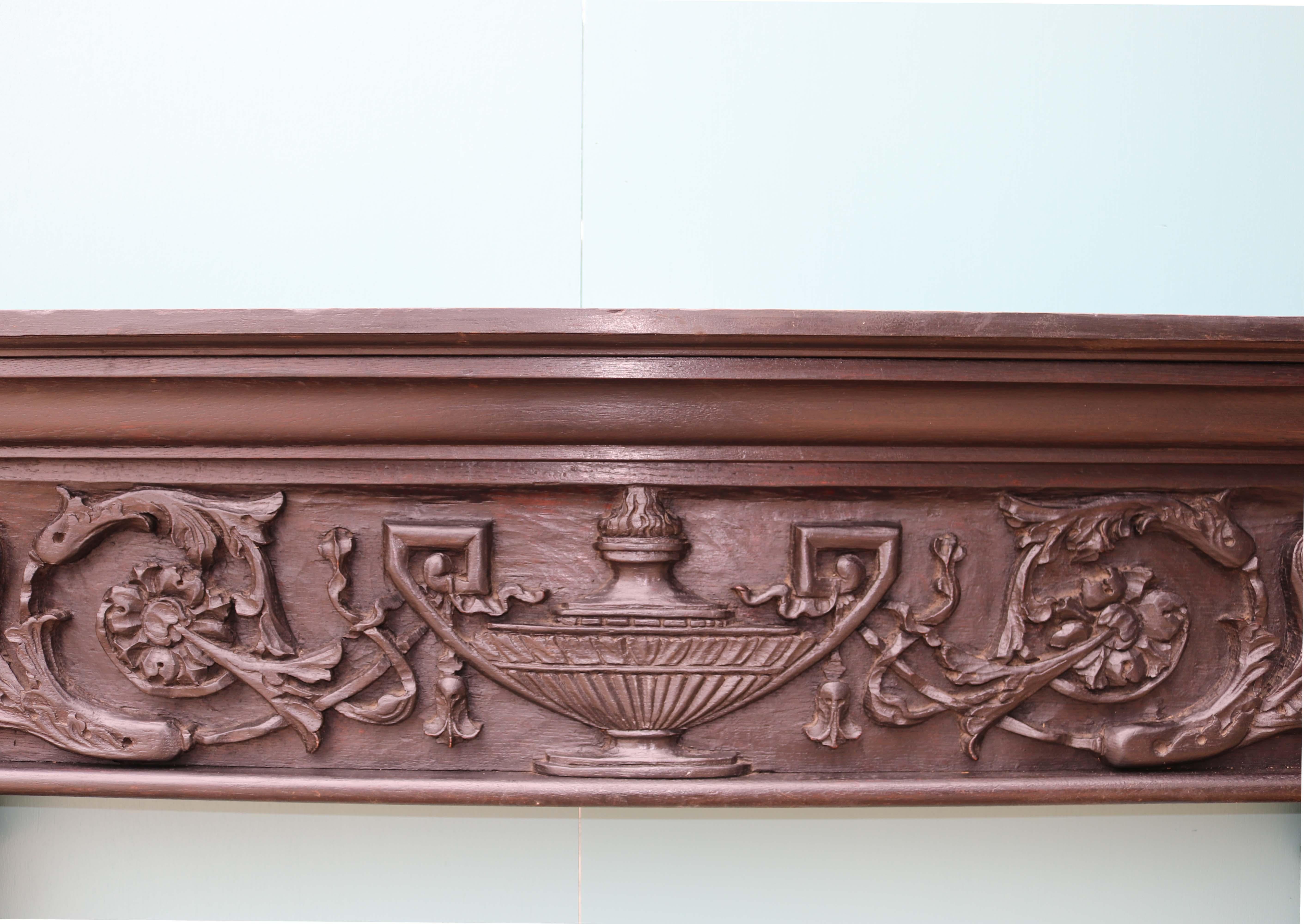 English Carved Oak Tudor Style Fireplace In Good Condition For Sale In Wormelow, Herefordshire