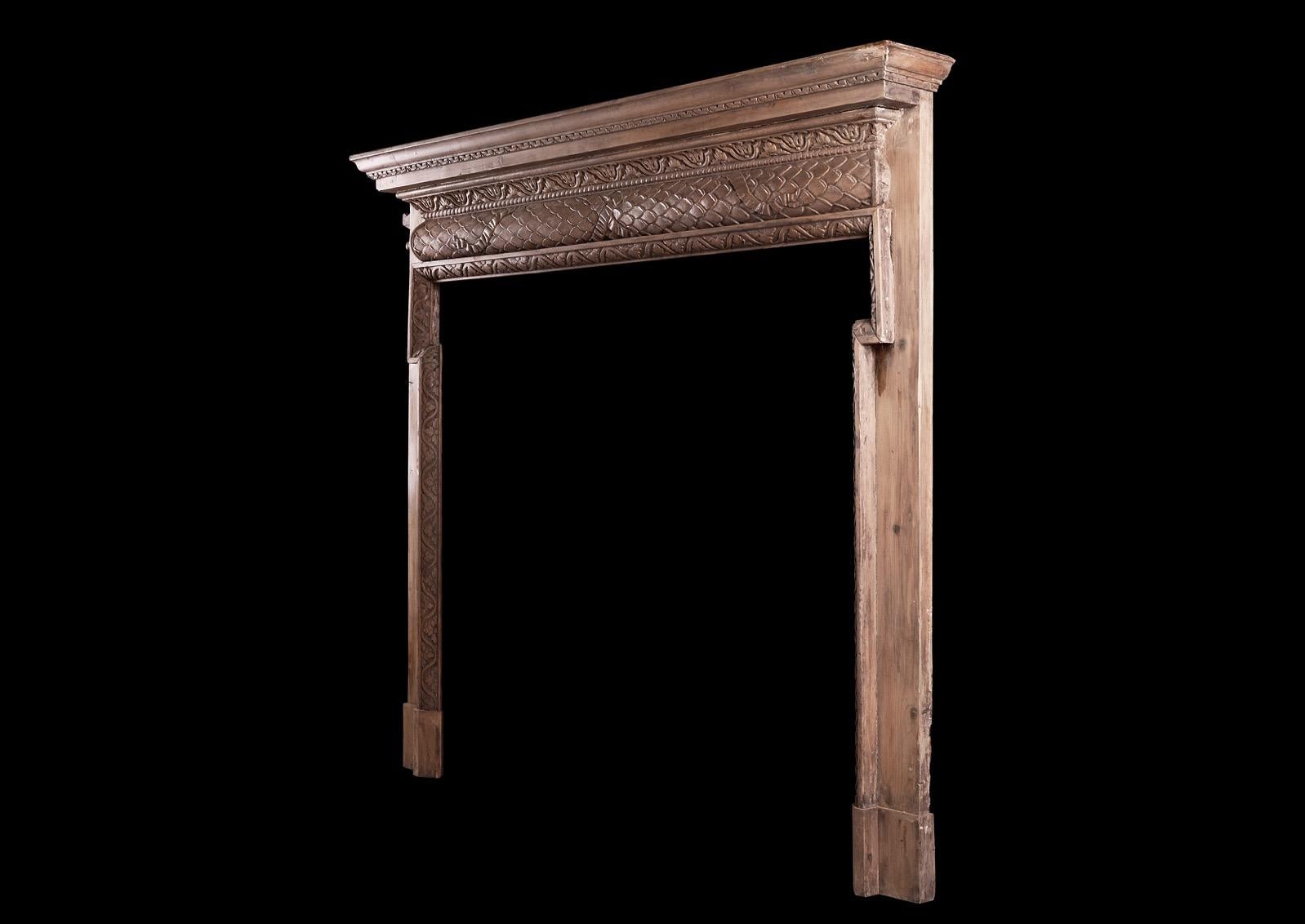19th Century English Carved Pine Fireplace For Sale