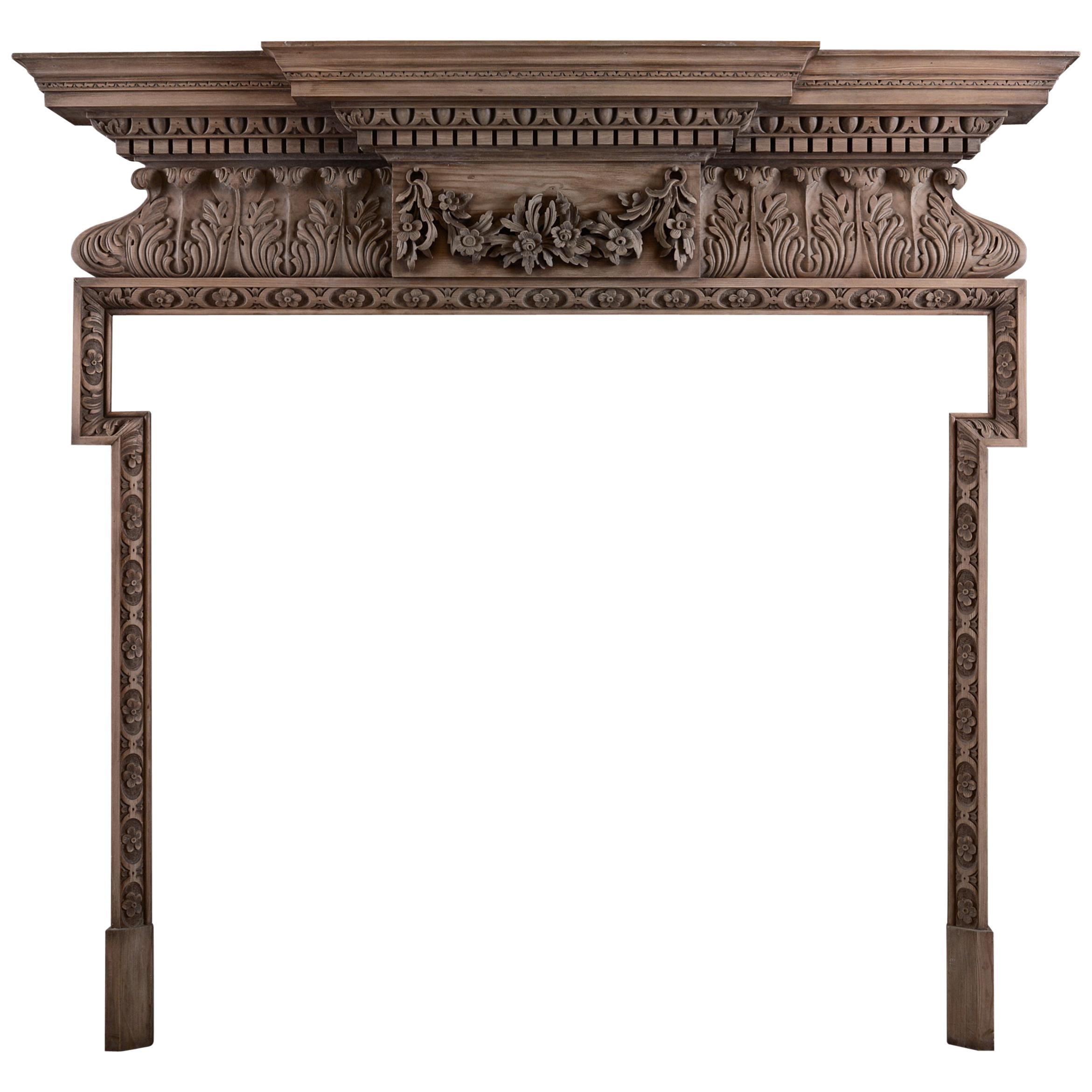 English Carved Pine Fireplace For Sale