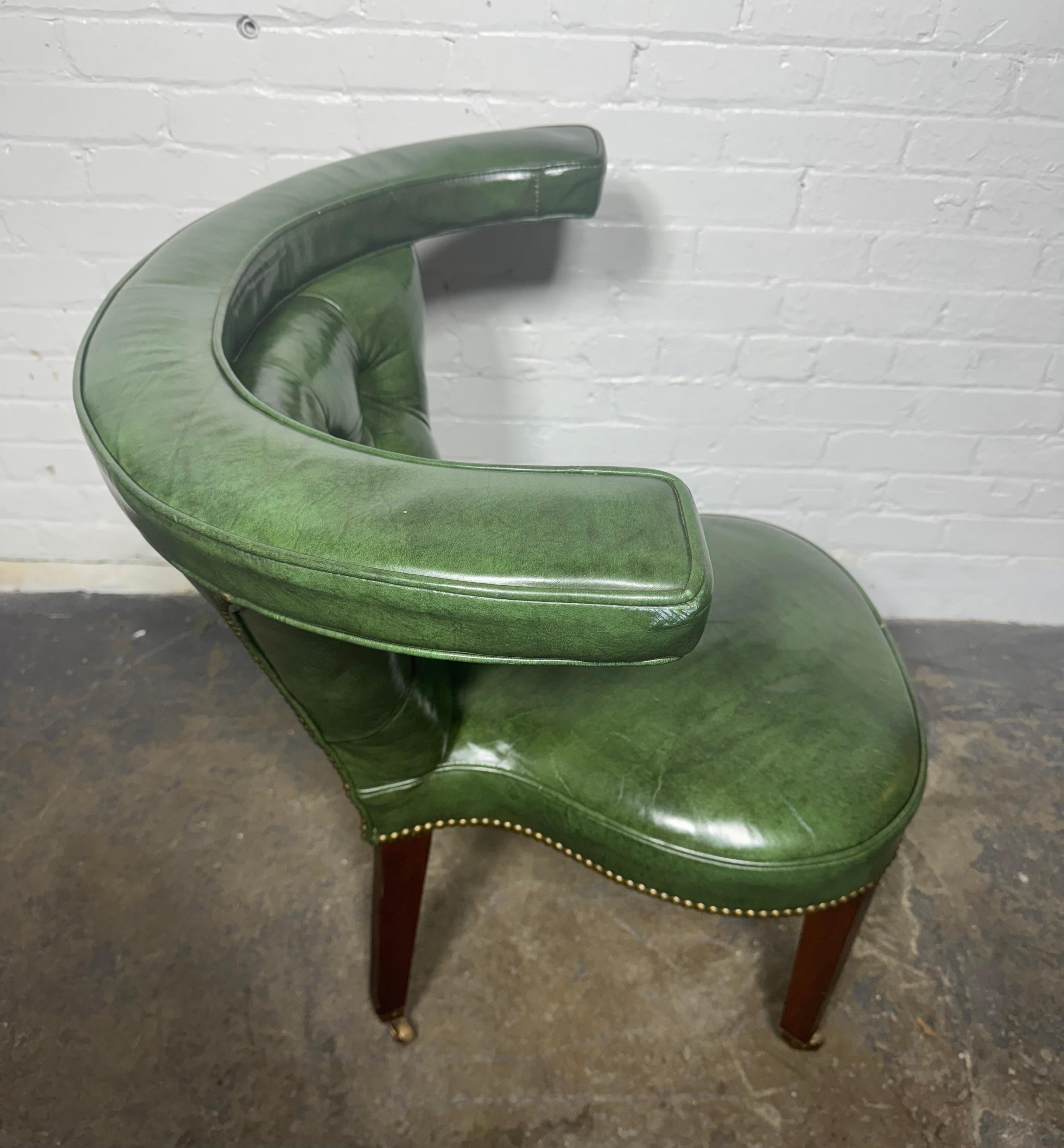 An English Cockfighting, Reading or Desk Chair.. Green Leather For Sale 4