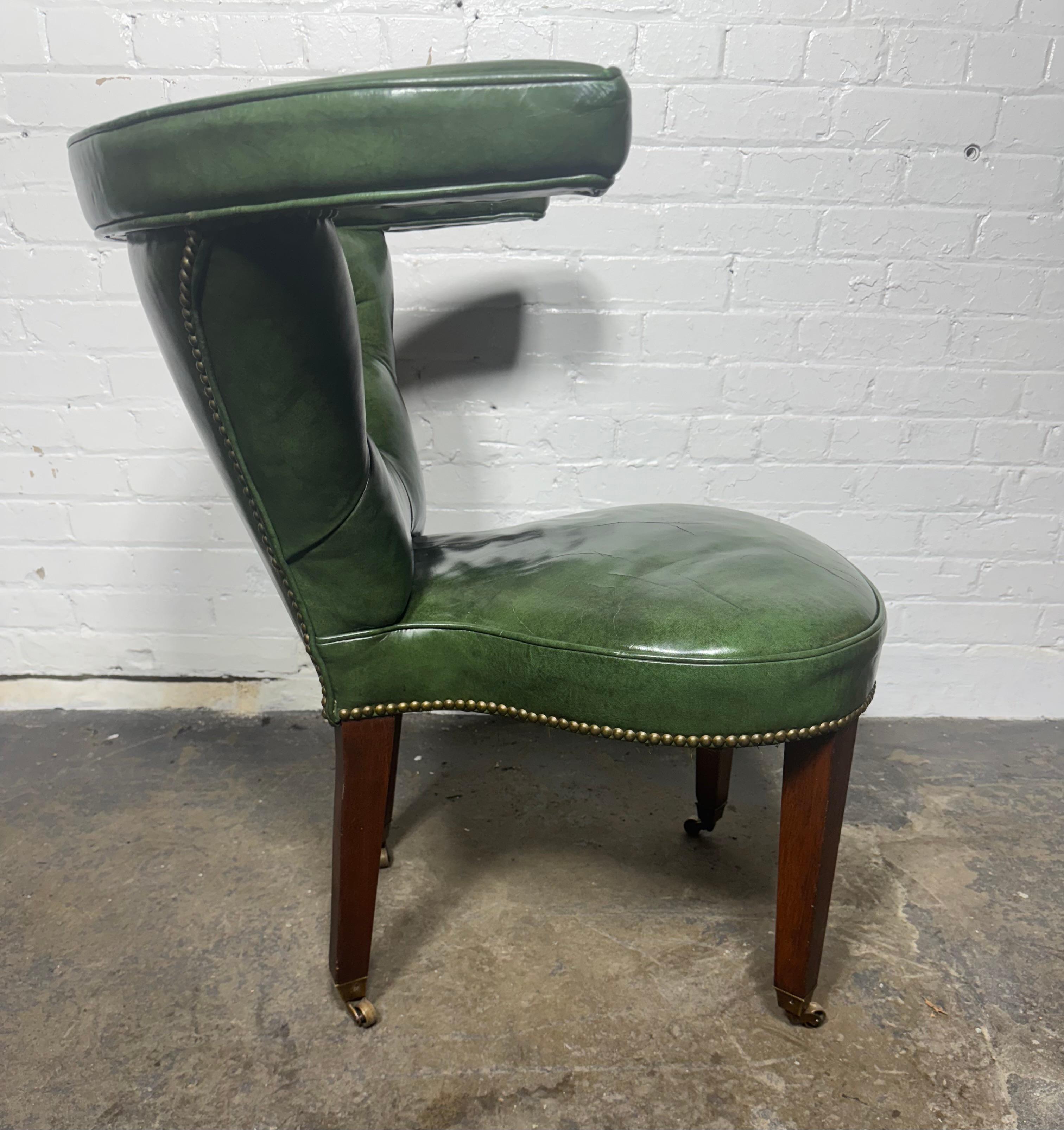 An English Cockfighting, Reading or Desk Chair.. Green Leather For Sale 5
