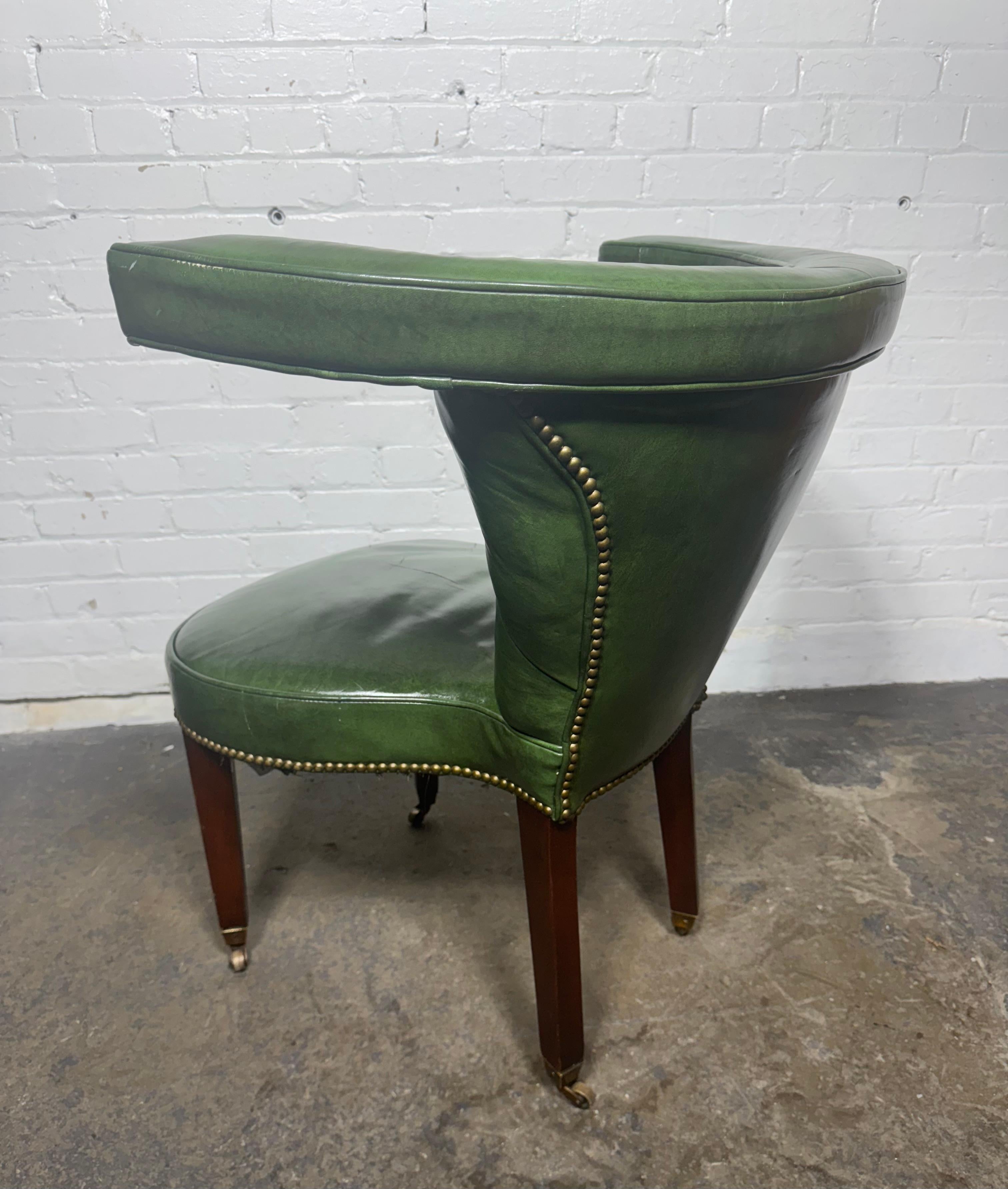 Brass An English Cockfighting, Reading or Desk Chair.. Green Leather For Sale