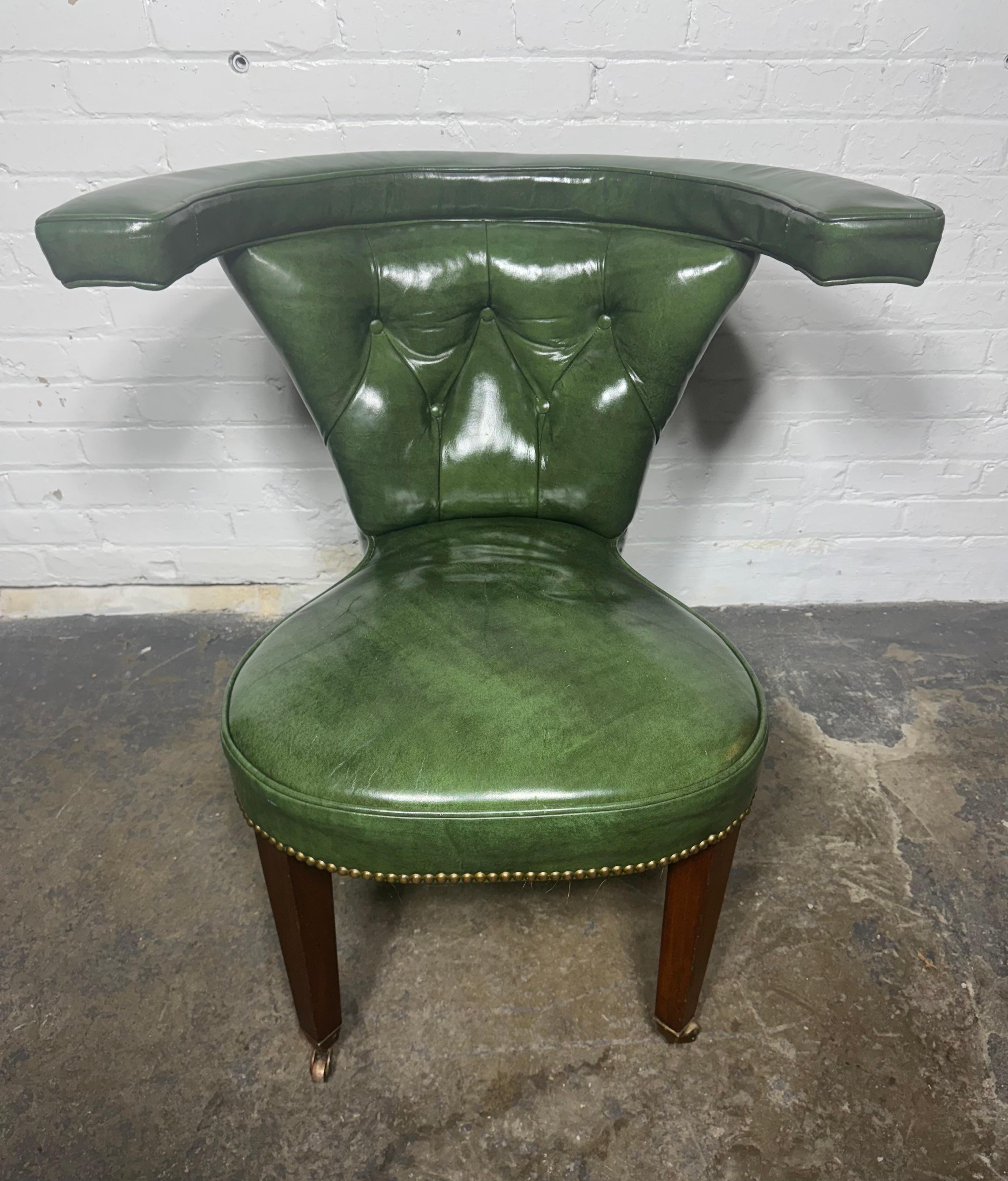 An English Cockfighting, Reading or Desk Chair.. Green Leather For Sale 3