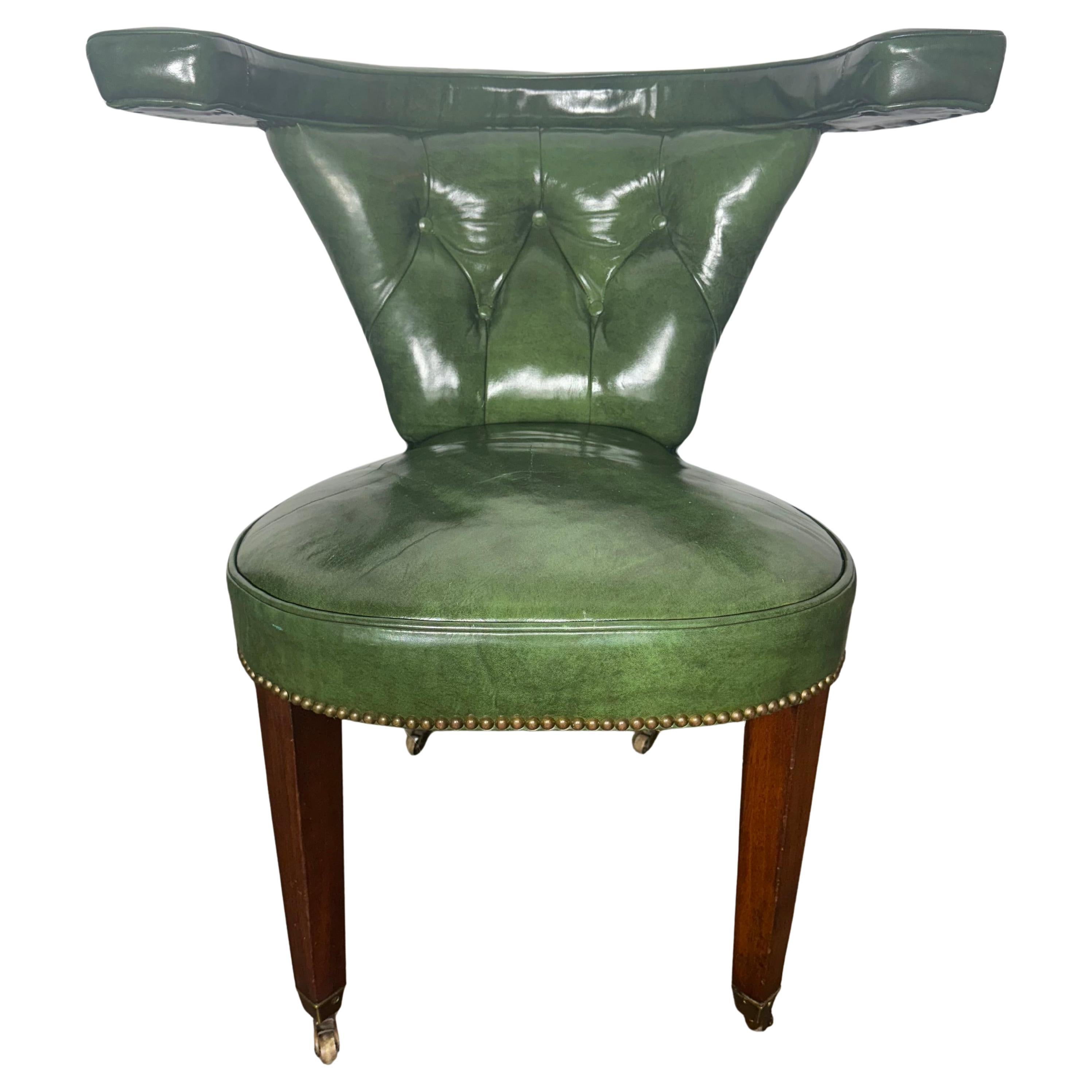An English Cockfighting, Reading or Desk Chair.. Green Leather