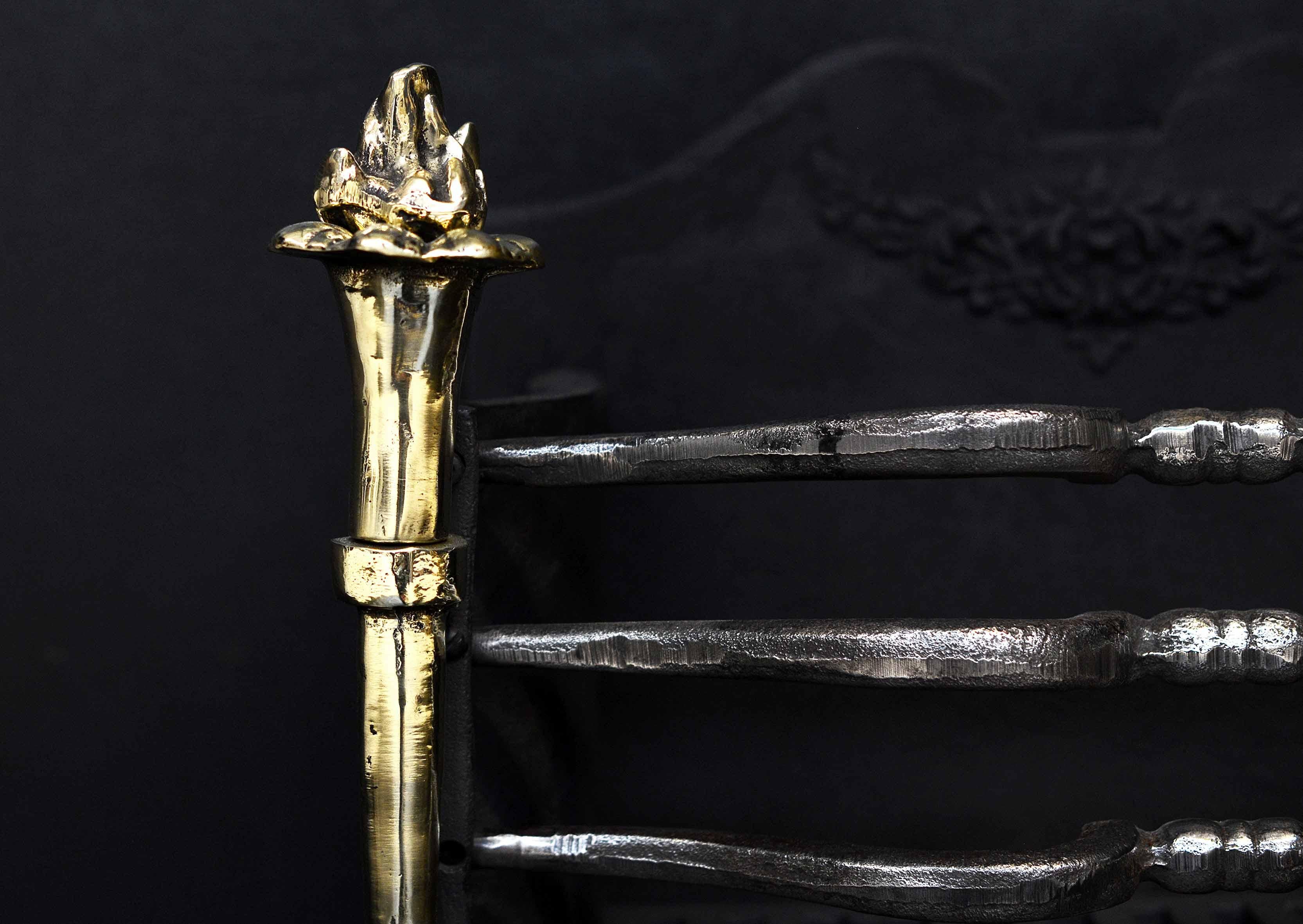 19th Century English Firegrate with Brass Torch Finials
