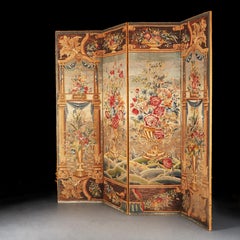 English Four Fold Tapestry Textile Screen in the Flemish Taste