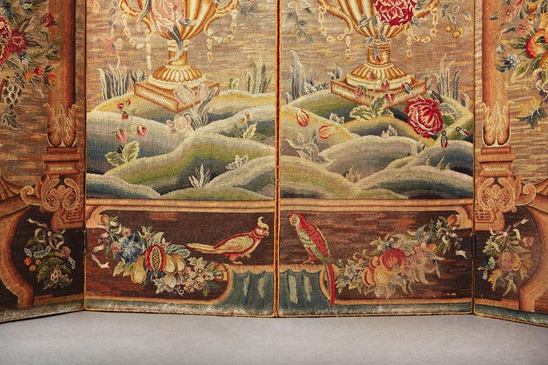 20th Century English Four Fold Tapestry Textile Screen in the Flemish Taste For Sale