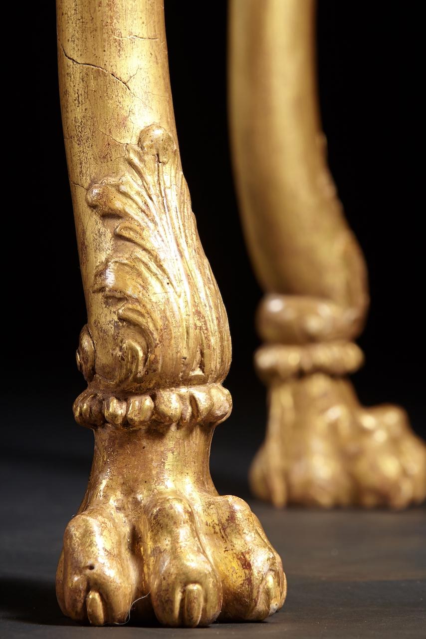 18th Century and Earlier English George II Carved Giltwood Marble Top Console, circa 1740 For Sale