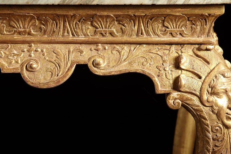 English George II Carved Giltwood Marble Top Console, circa 1740 For Sale 1