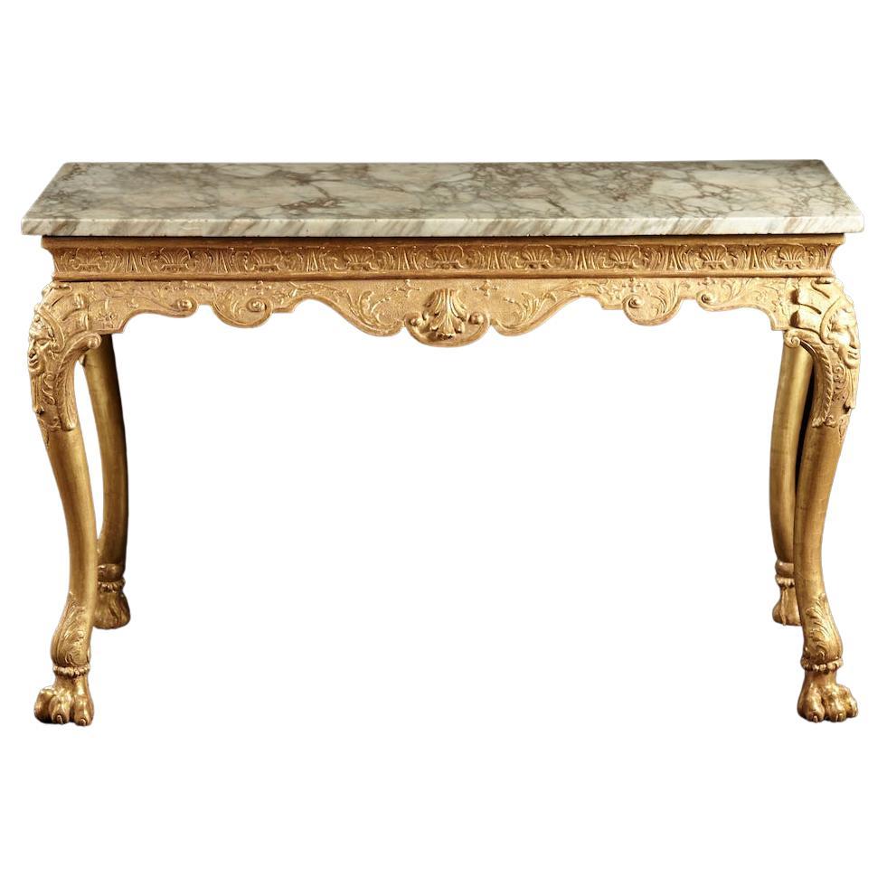 English George II Carved Giltwood Marble Top Console, circa 1740 For Sale