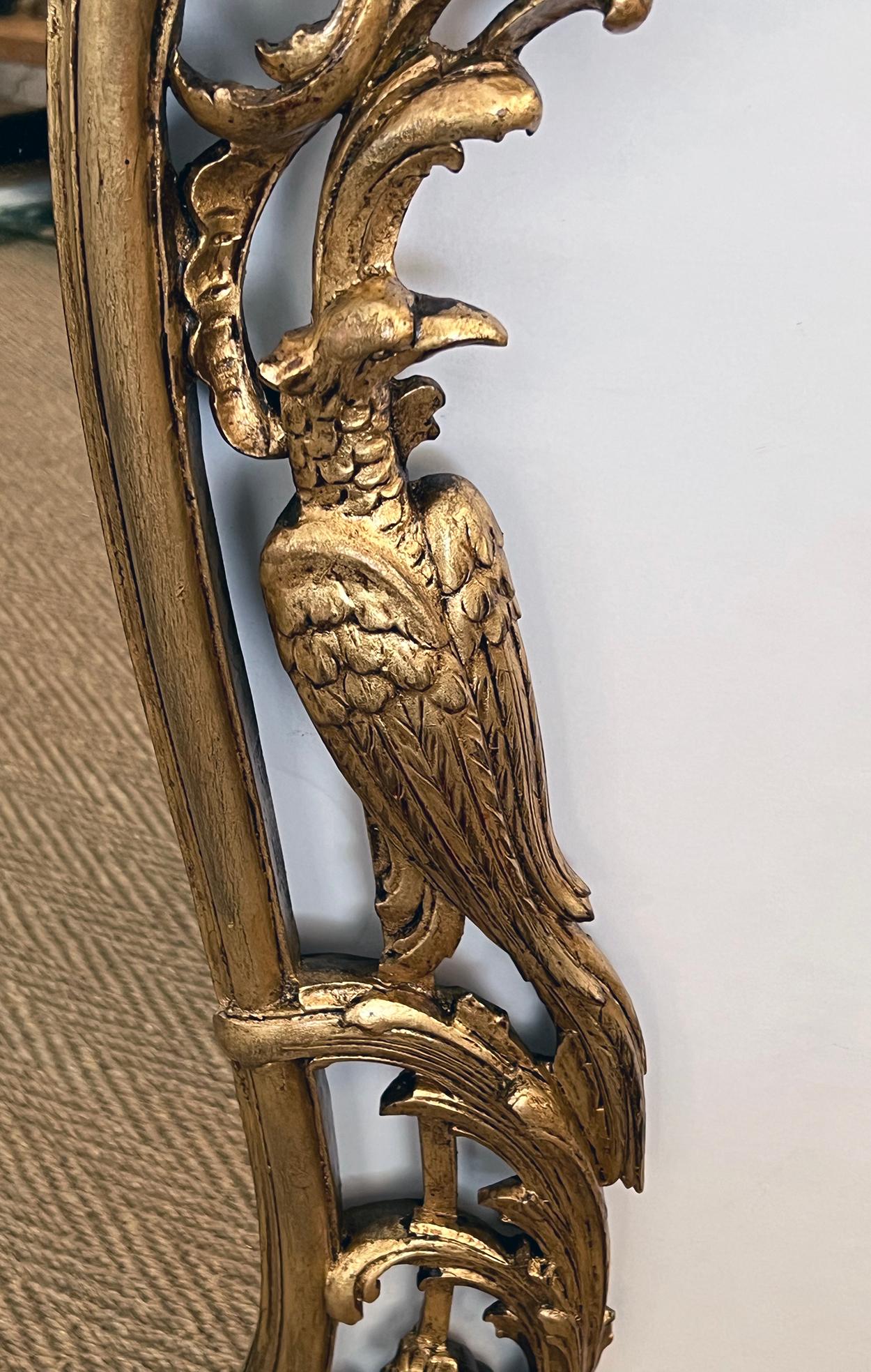 British An English George II Style Cartouche-shaped Giltwood Mirror with Ho Ho Birds For Sale