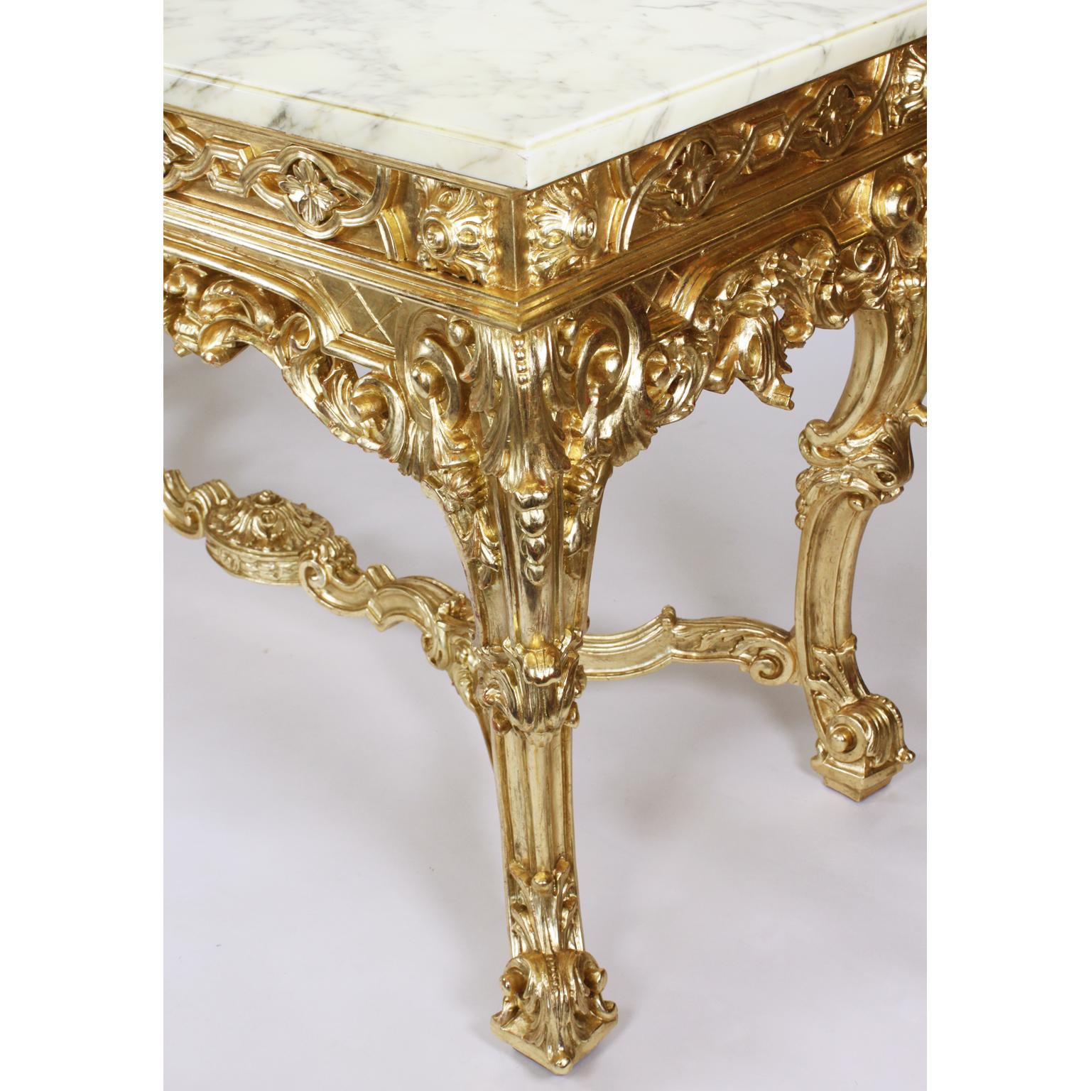 English George II Style Giltwood Carved Console Table with Marble Top For Sale 2