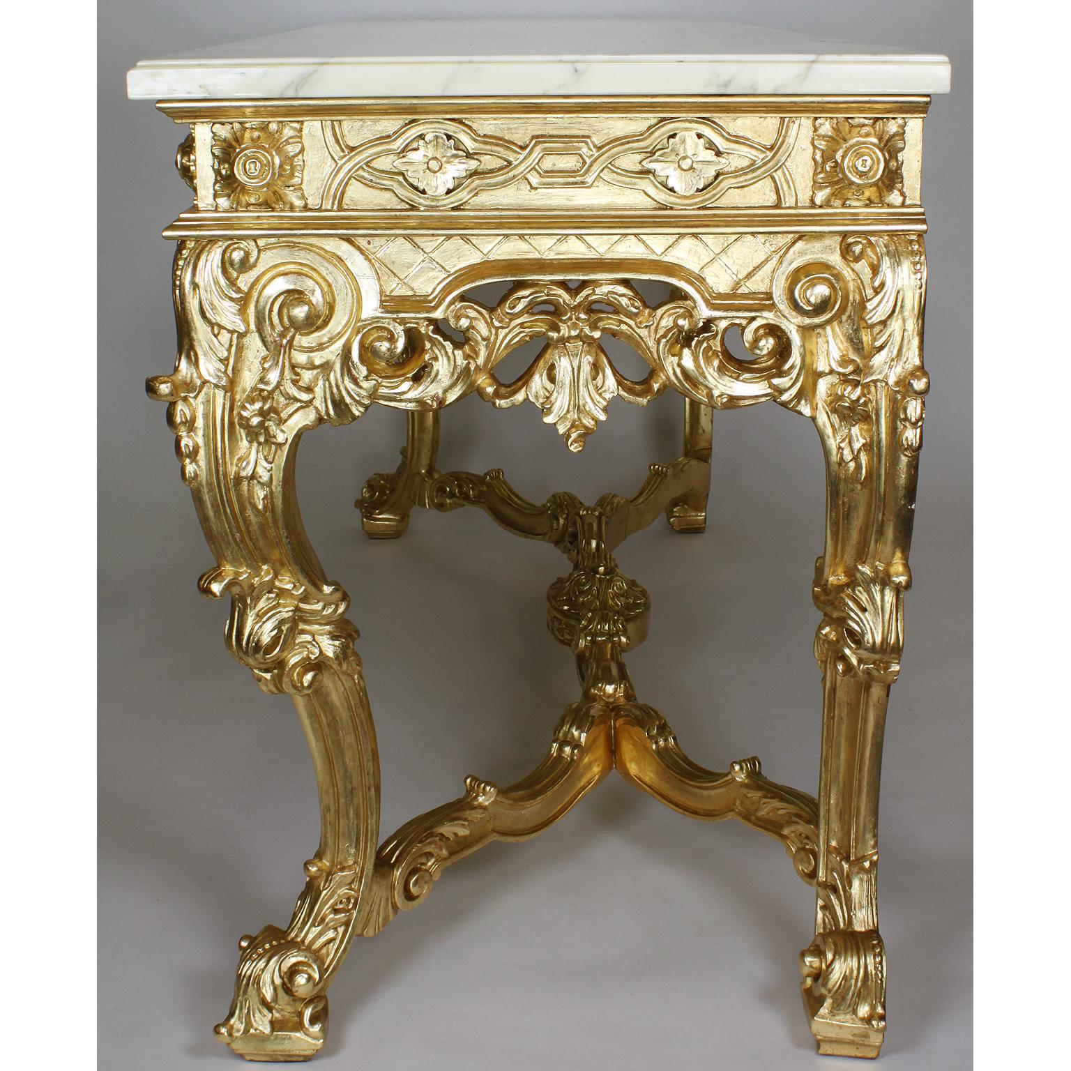 English George II Style Giltwood Carved Console Table with Marble Top For Sale 3