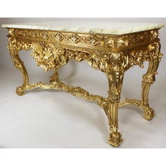 English George II Style Giltwood Carved Console Table with Marble Top