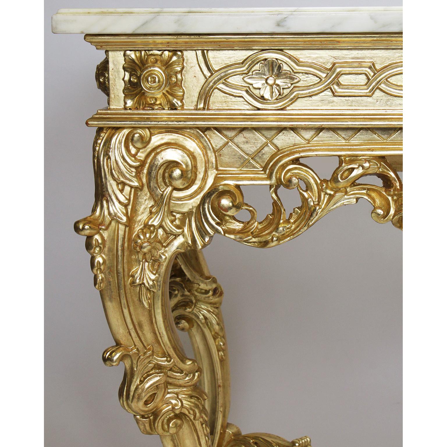 Georgian English George II Style Giltwood Carved Console Table with Marble Top For Sale