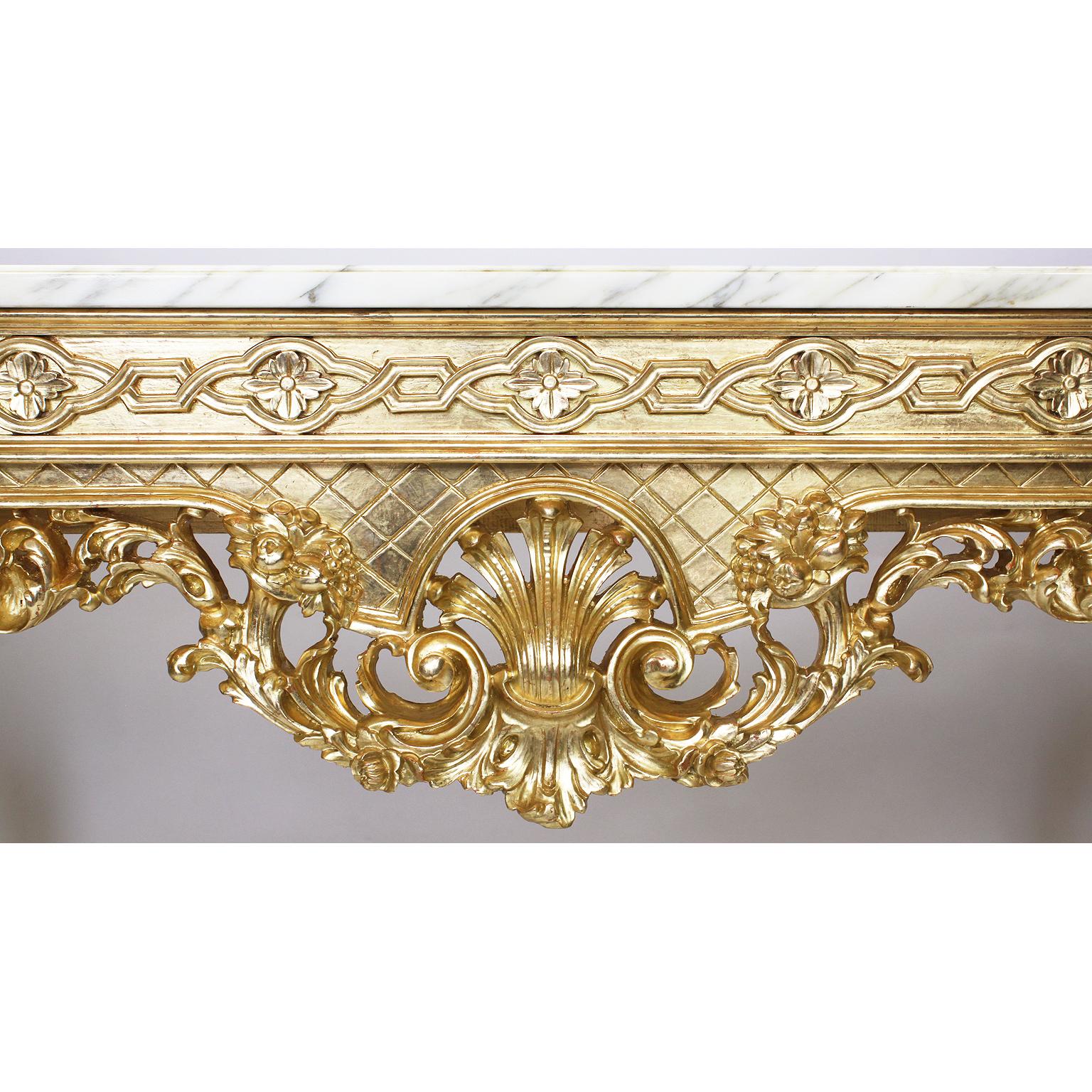 Hand-Carved English George II Style Giltwood Carved Console Table with Marble Top For Sale
