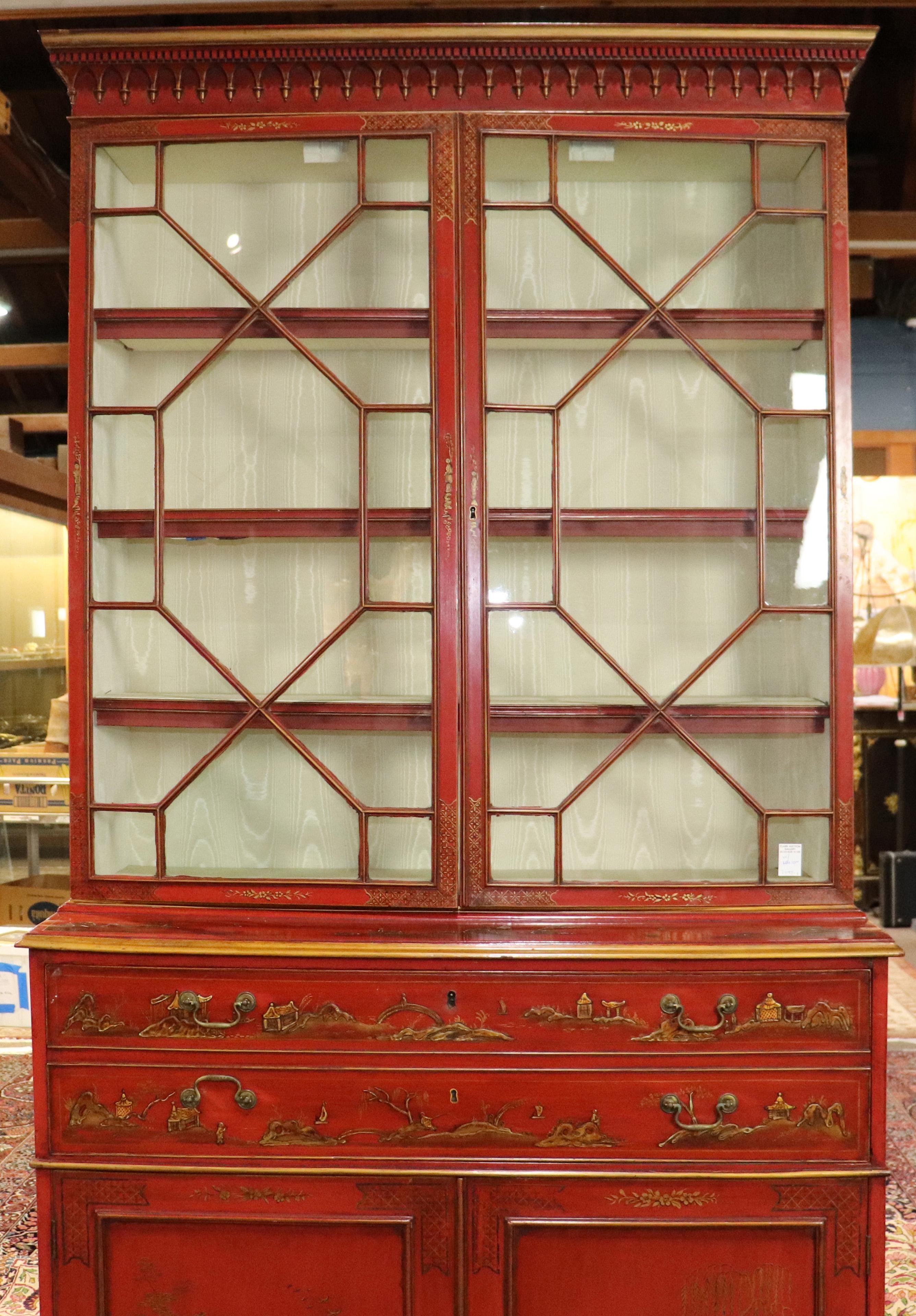 English George III Polychrome Decorated Secretary in the Chinoiserie Taste In Good Condition In Dallas, TX