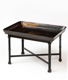 English Hand-Painted Black Japanned Rectangular Tray Table