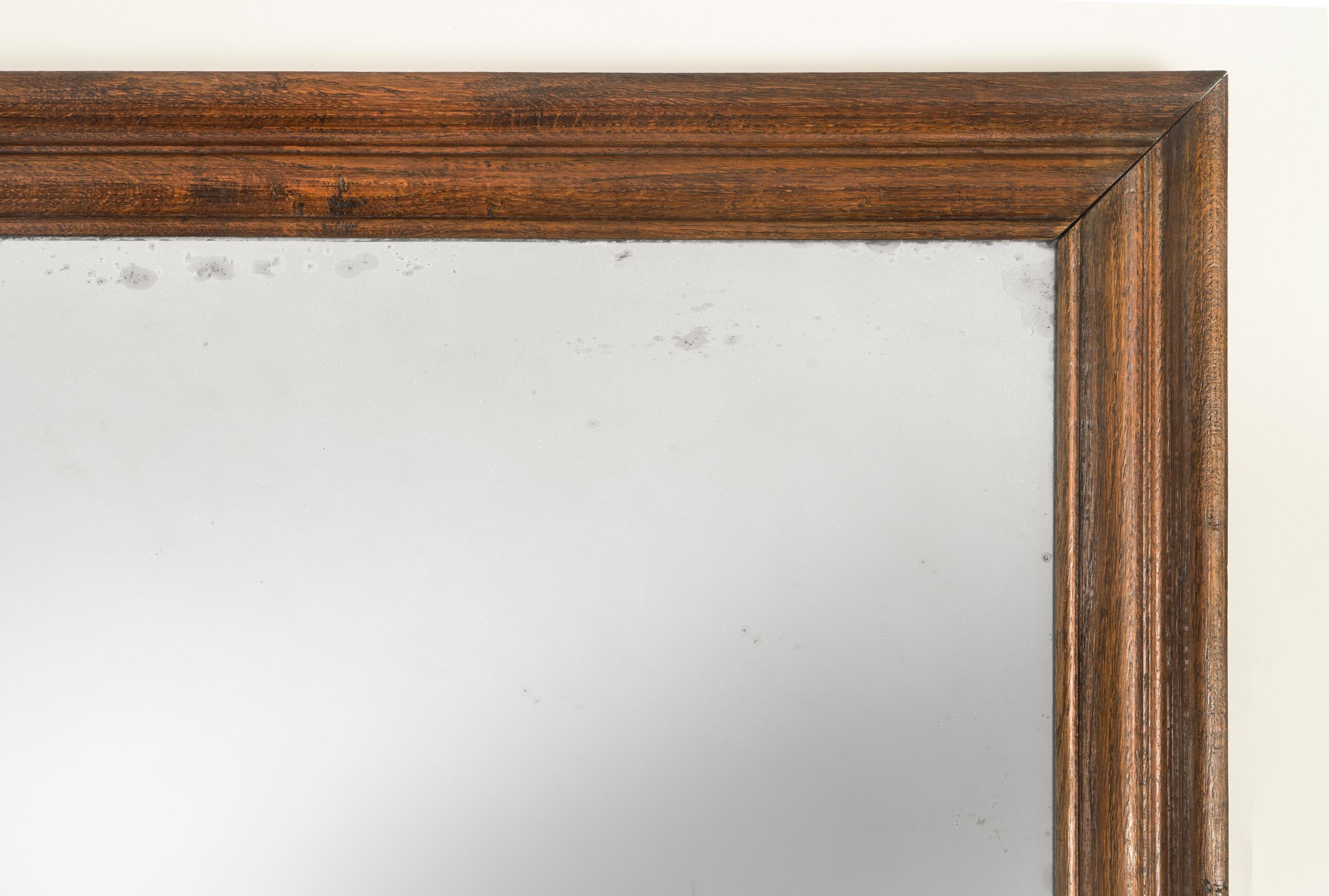 English Large Oak Framed Mirror with Antique Glass In Good Condition In New York, NY