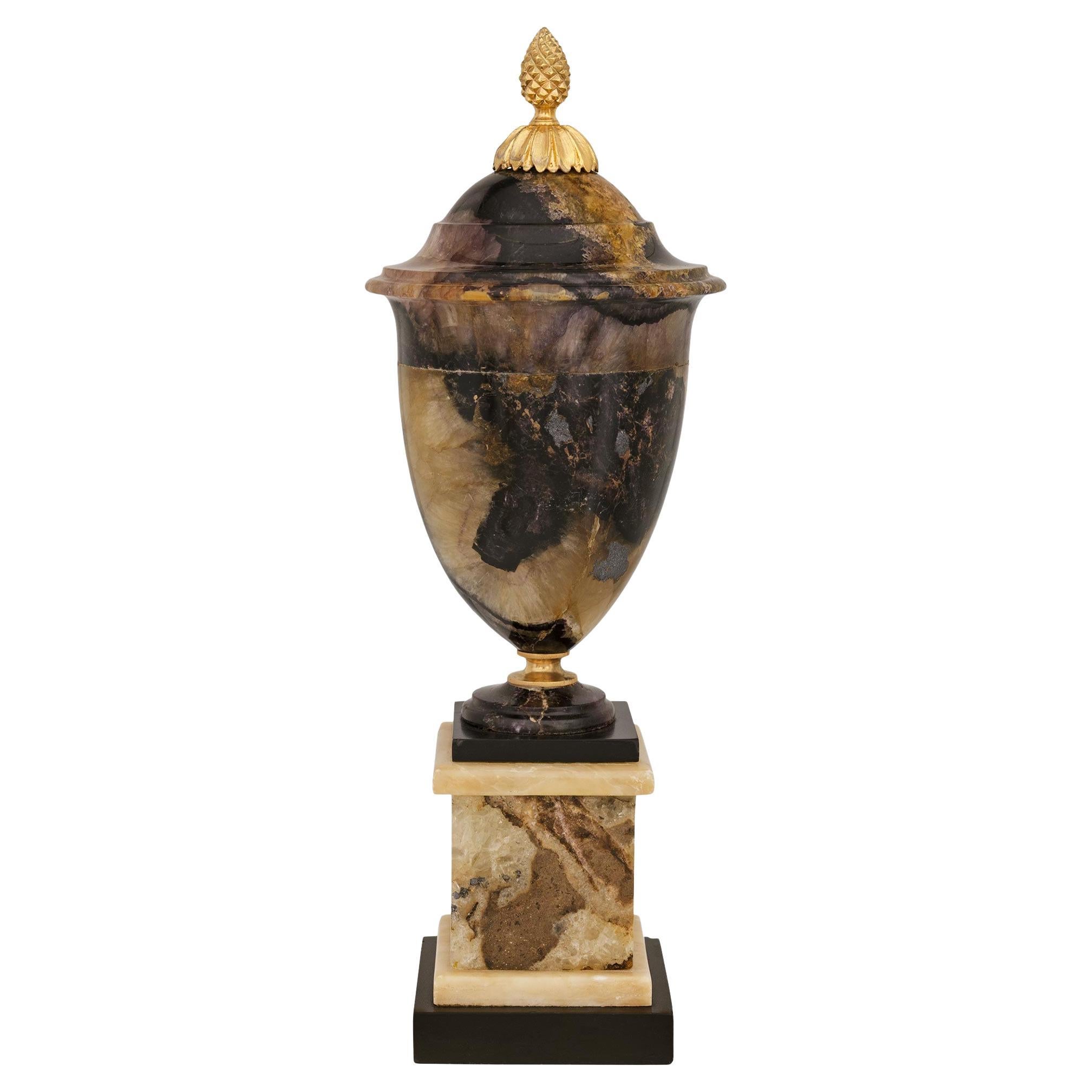 An English late 18th century Neo-Classical st. Blue John and Ormolu mounted urn