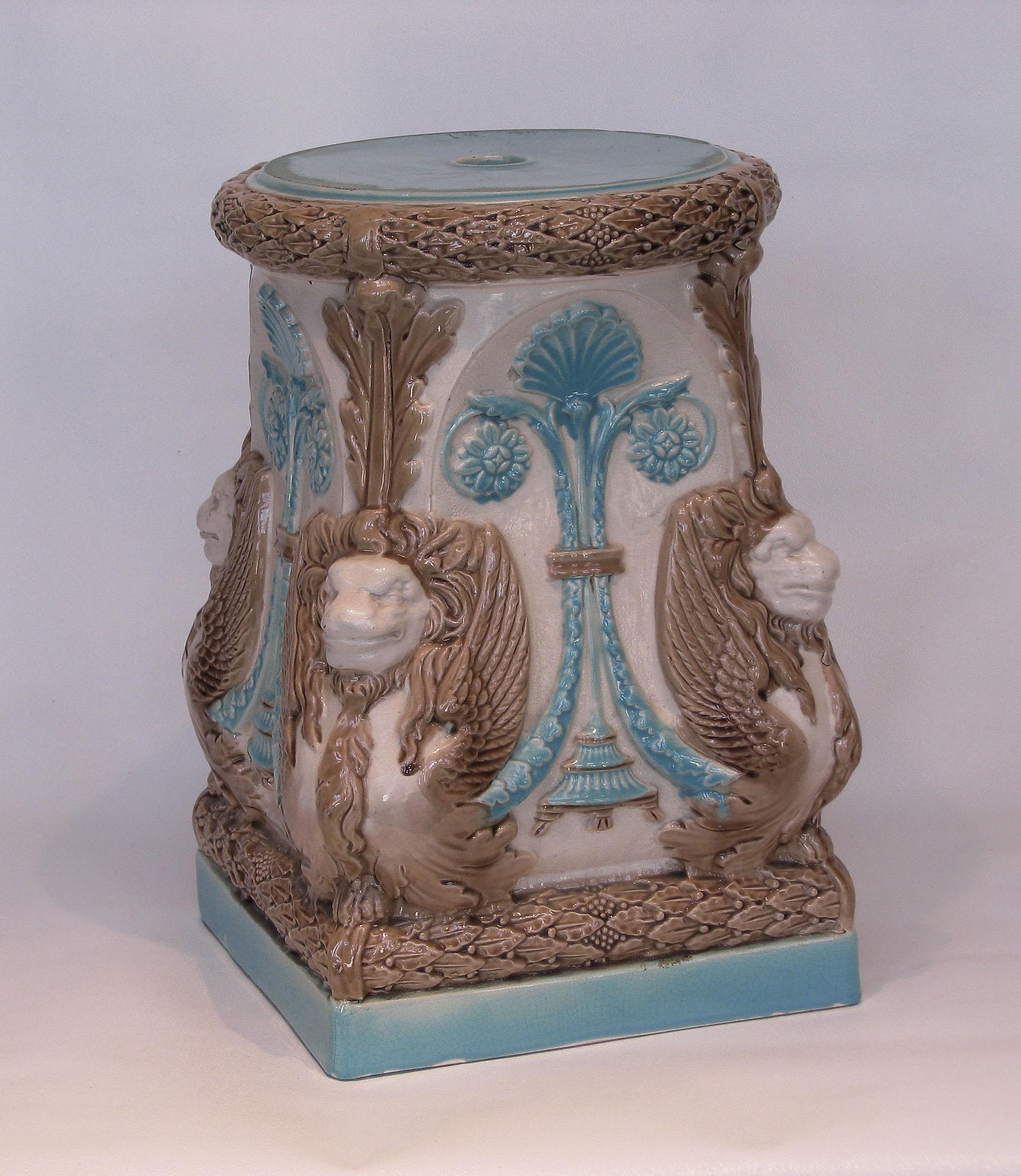 19th Century An English Majolica Pedestal In Egyptian Taste James Wardle & Co. Circa 1880 For Sale