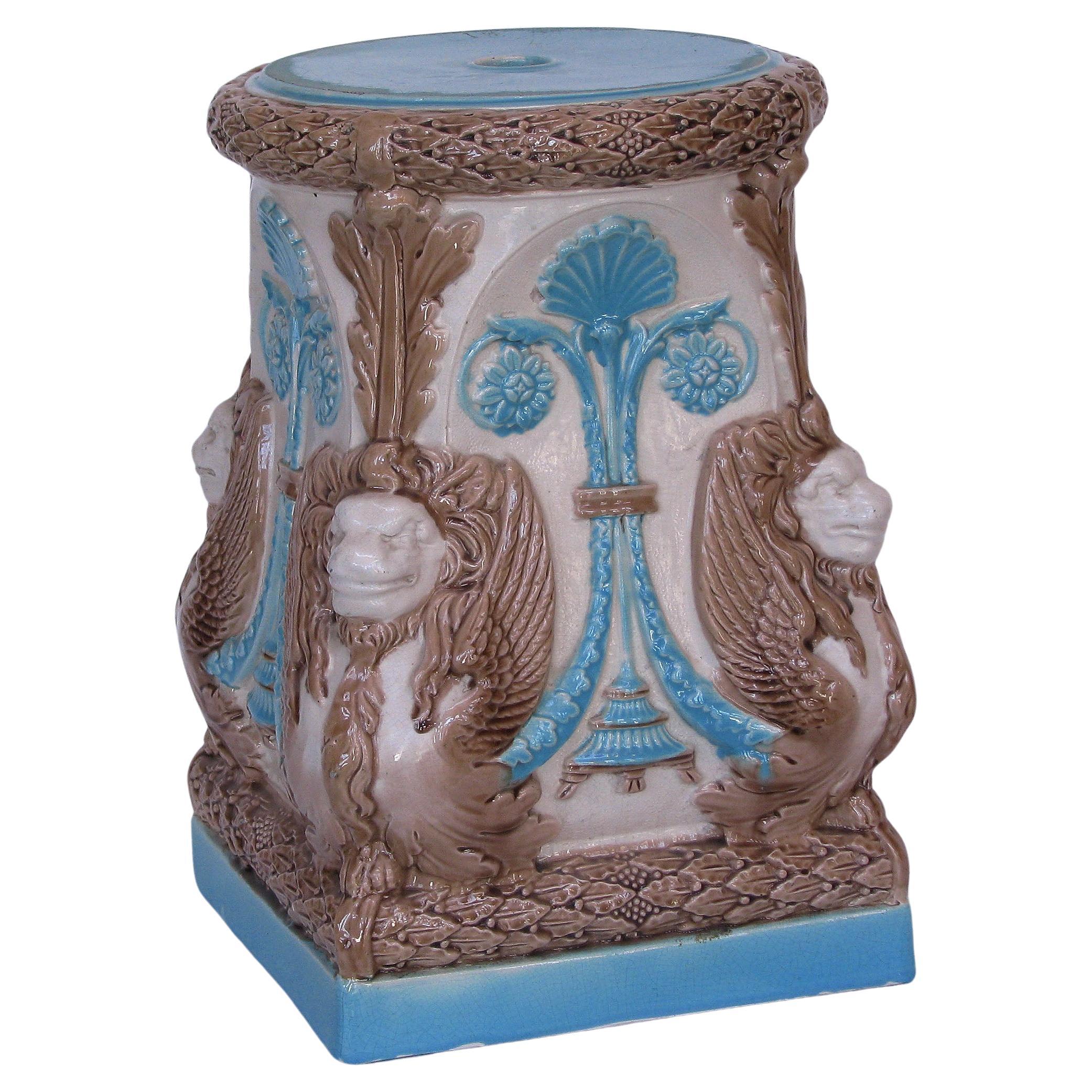 An English Majolica Pedestal In Egyptian Taste James Wardle & Co. Circa 1880 For Sale