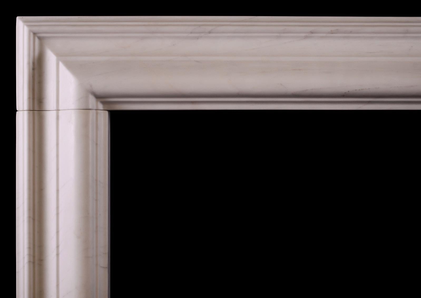 English Moulded Bolection Fireplace in White Marble In Good Condition For Sale In London, GB