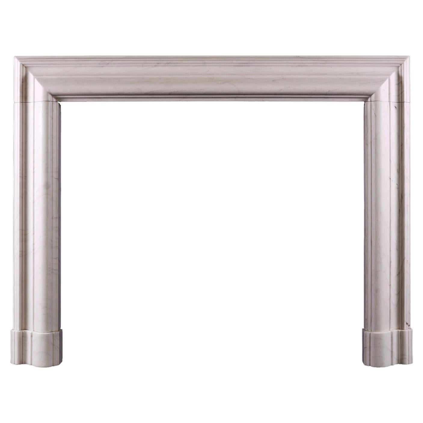 English Moulded Bolection Fireplace in White Marble