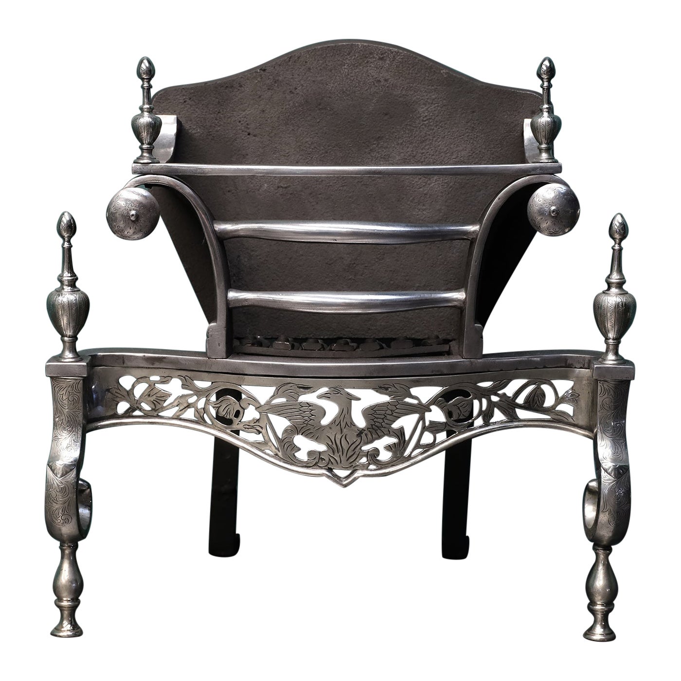 Georgian Style English Nickel and Steel Fire Grate, Phoenix Design