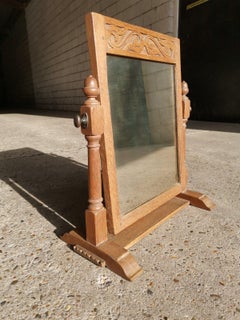 English Oak Cotswold Style Dressing Table Mirror with Turned Acorn Finials