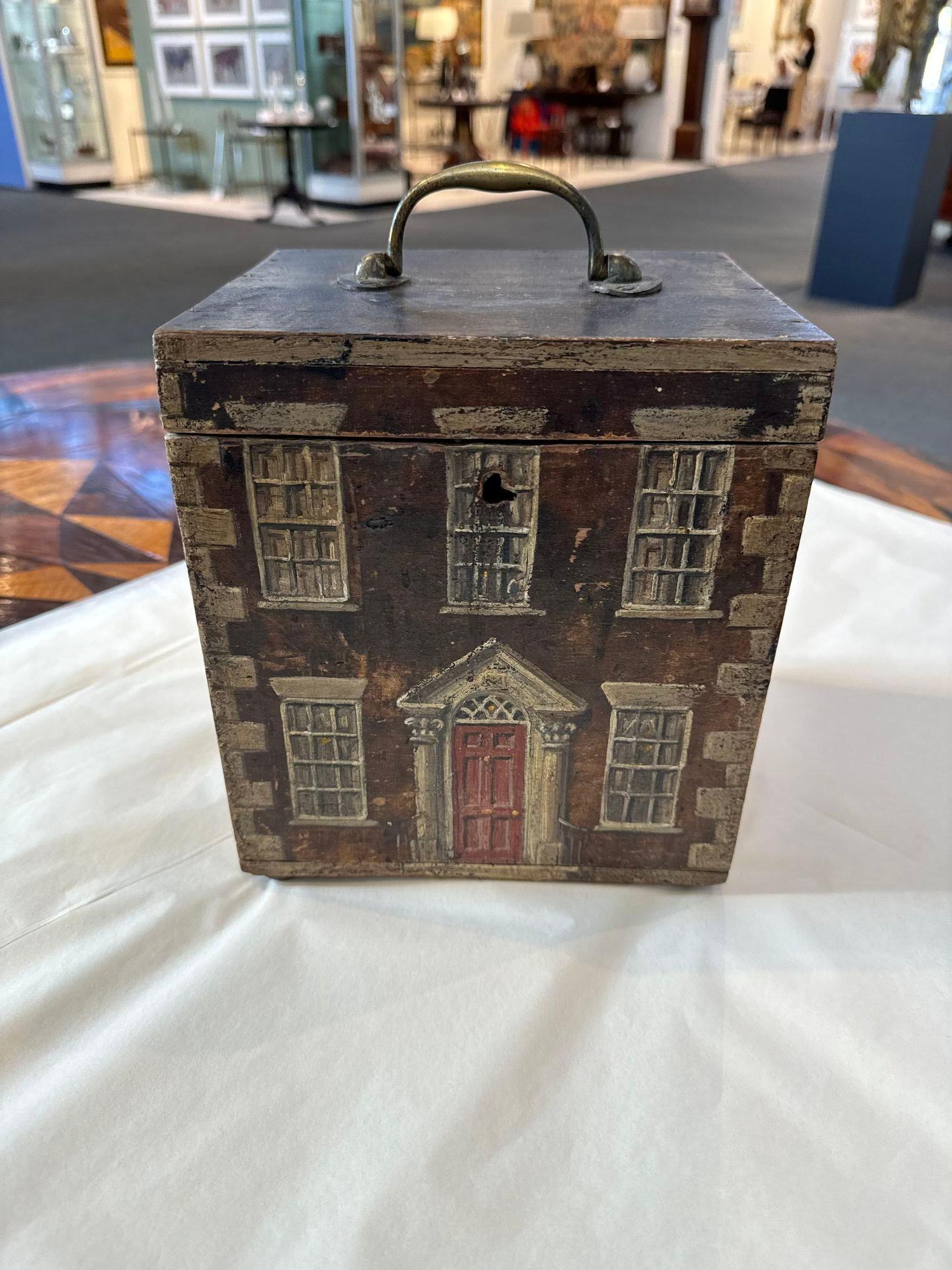 An English Painted Box resembling an early Georgian house, 19th Century In Fair Condition For Sale In Spencertown, NY