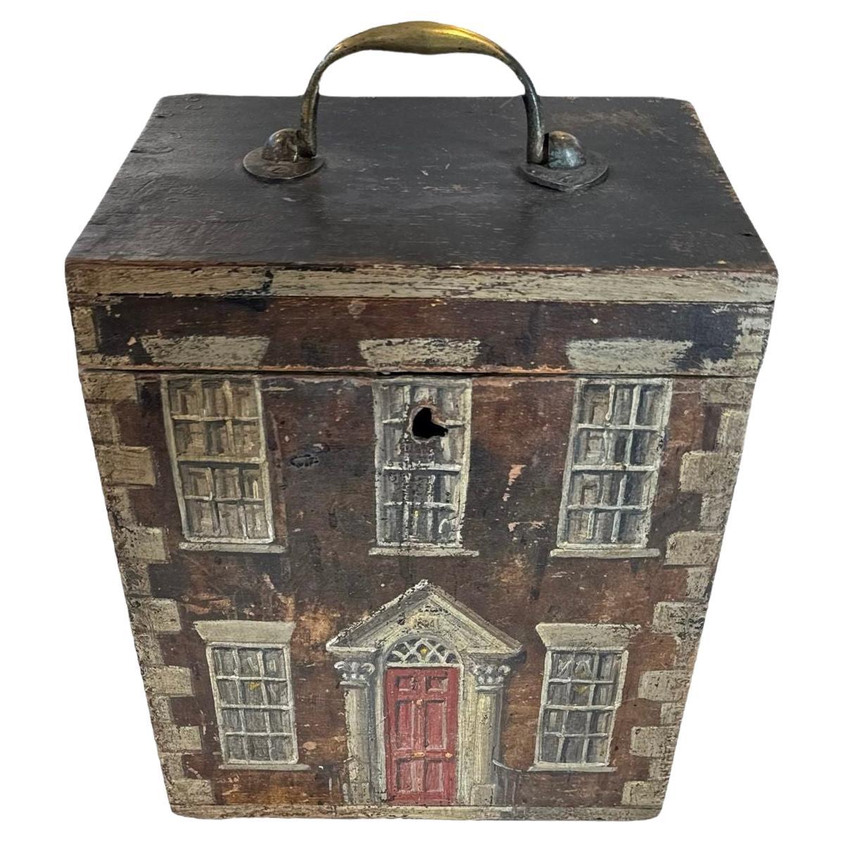 Eine englische bemalte Schachtel, die einem frühen georgianischen Haus ähnelt, 19. Jahrhundert