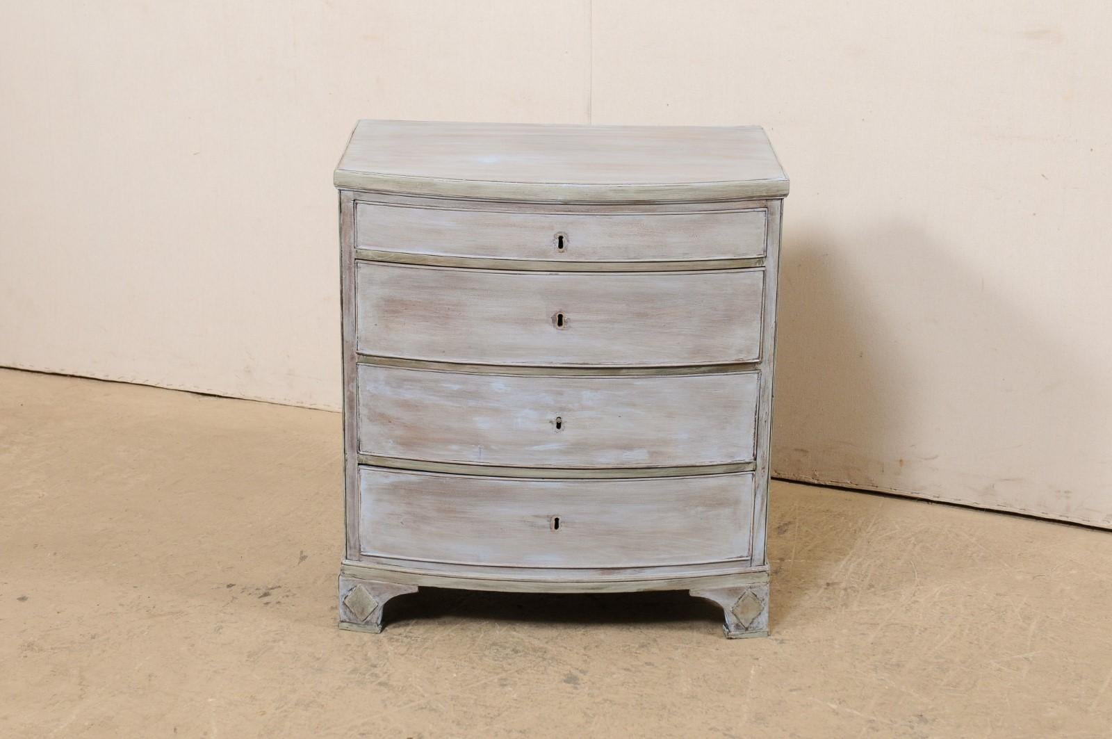 English Painted Wood, Bow-Front Chest W/Four Graduated Drawers, Early 20th C In Good Condition For Sale In Atlanta, GA