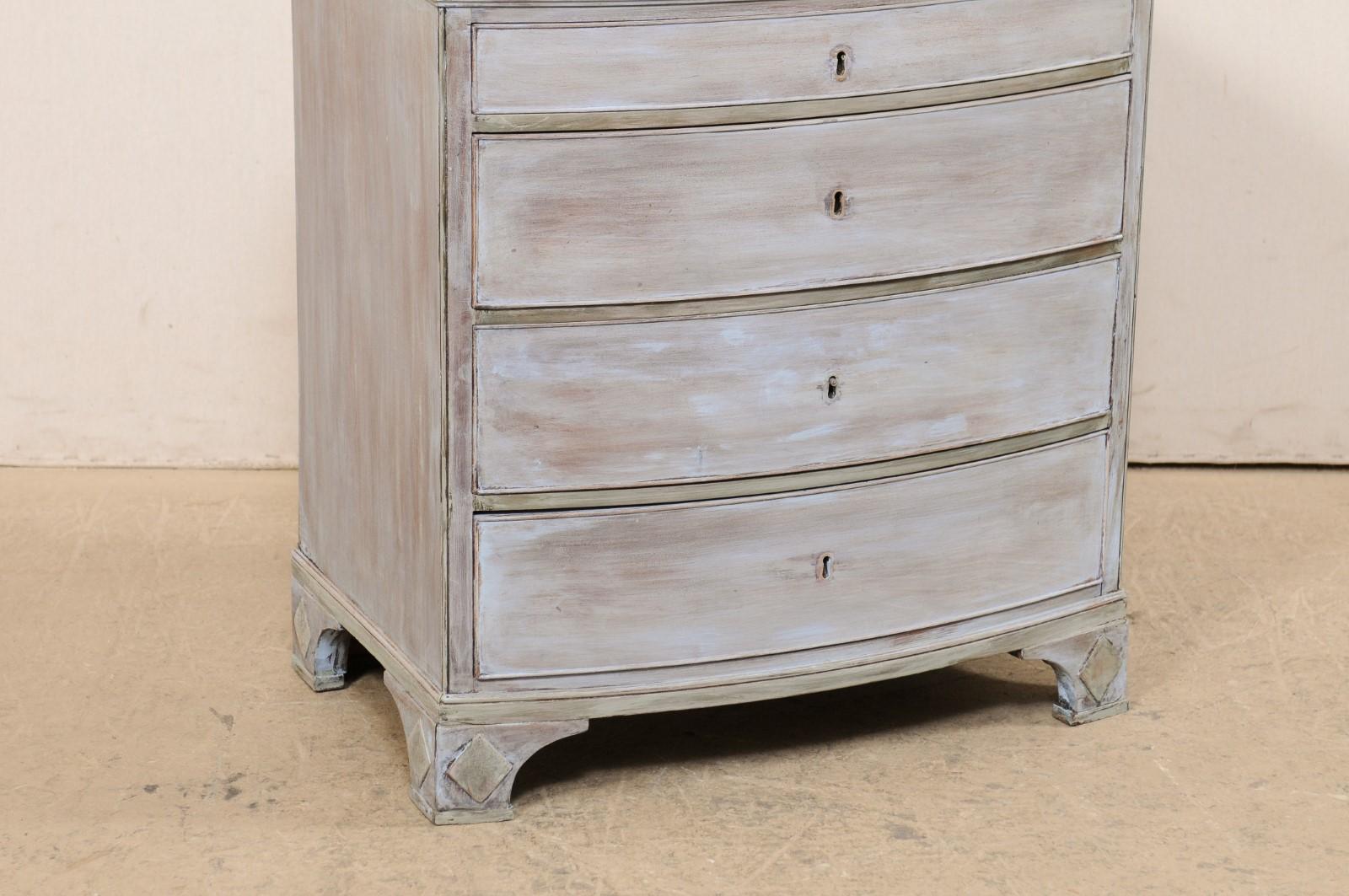 20th Century English Painted Wood, Bow-Front Chest W/Four Graduated Drawers, Early 20th C For Sale