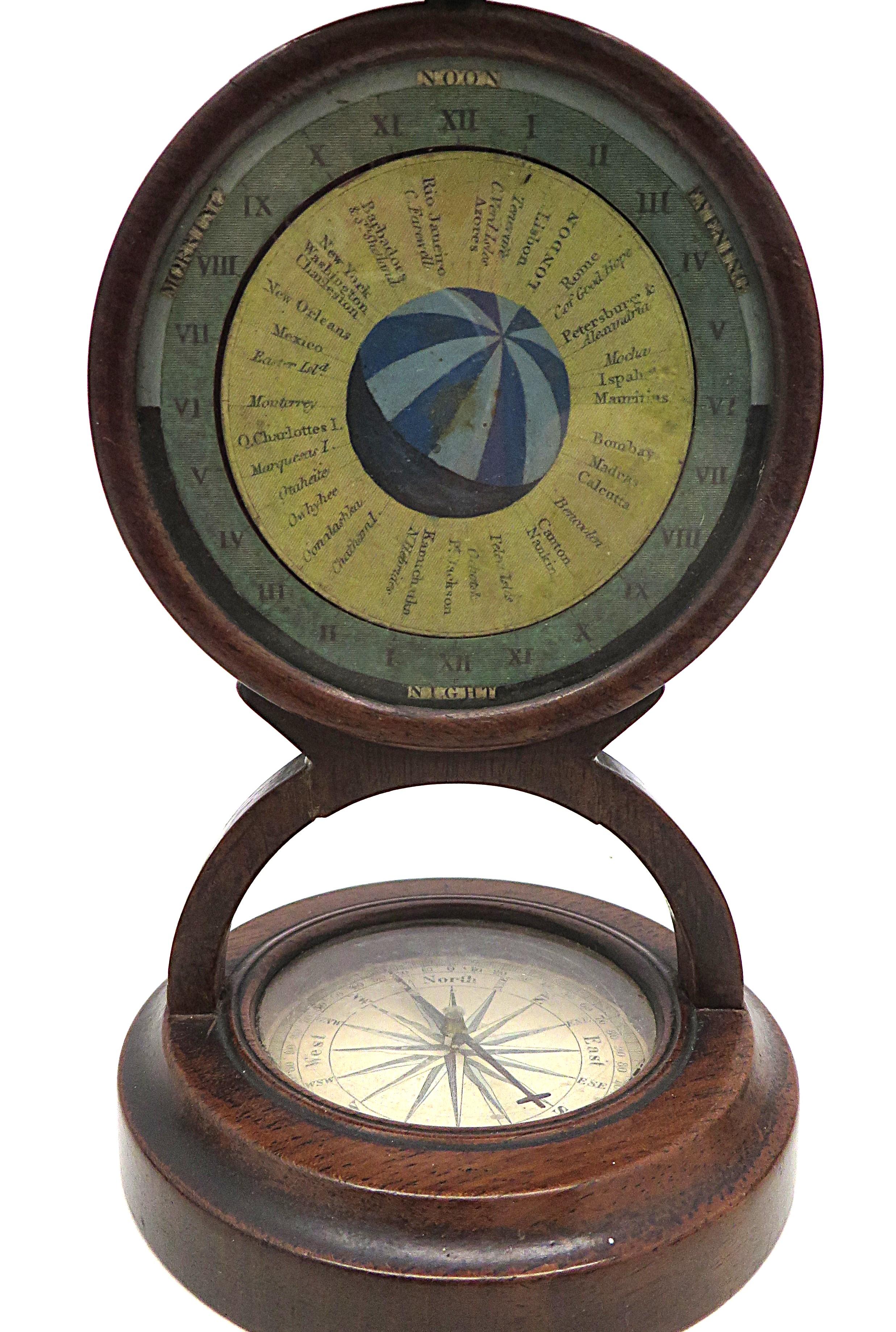Englisches POCKET GLOBE mit Zifferblatt für Zeitzonen (Mittleres 19. Jahrhundert) im Angebot