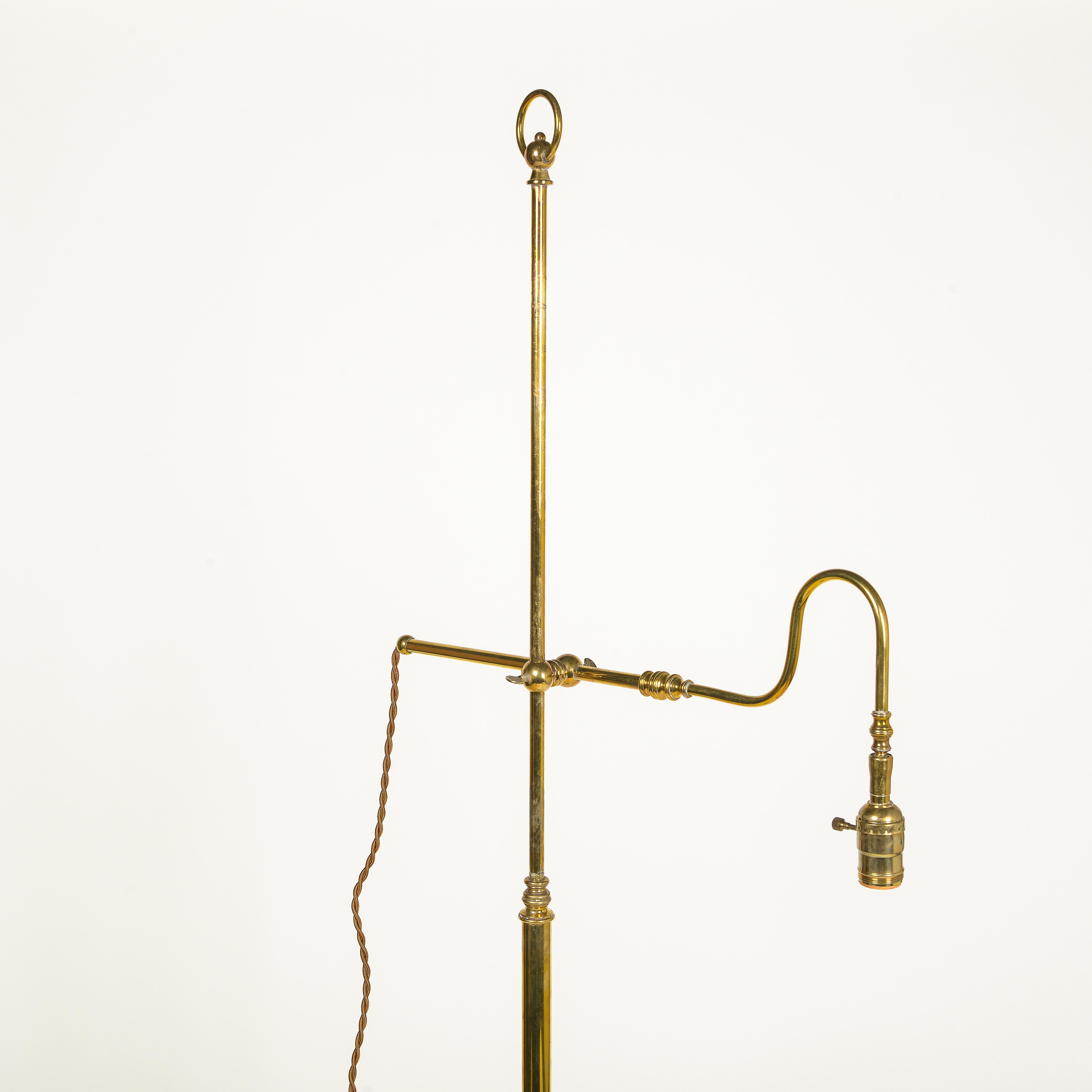 Victorian English Polished Brass Library Floor Lamp For Sale