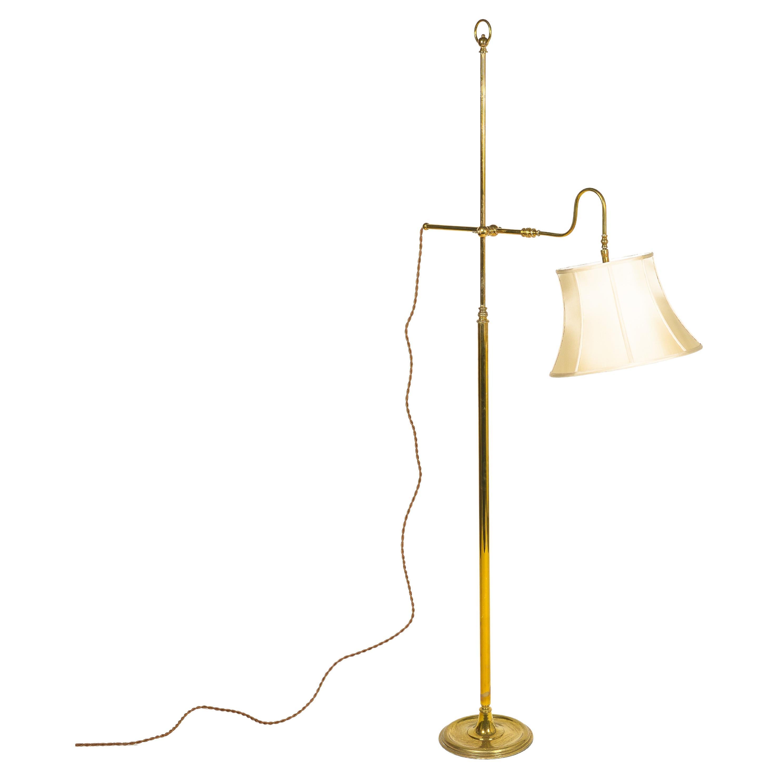 English Polished Brass Library Floor Lamp For Sale