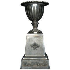 Retro English Polished Cast Iron Urn on Plinth