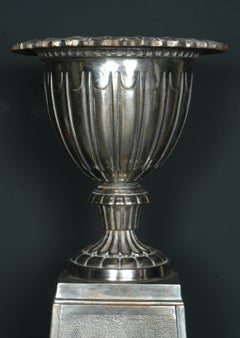 English Polished Cast Iron Urn on Plinth